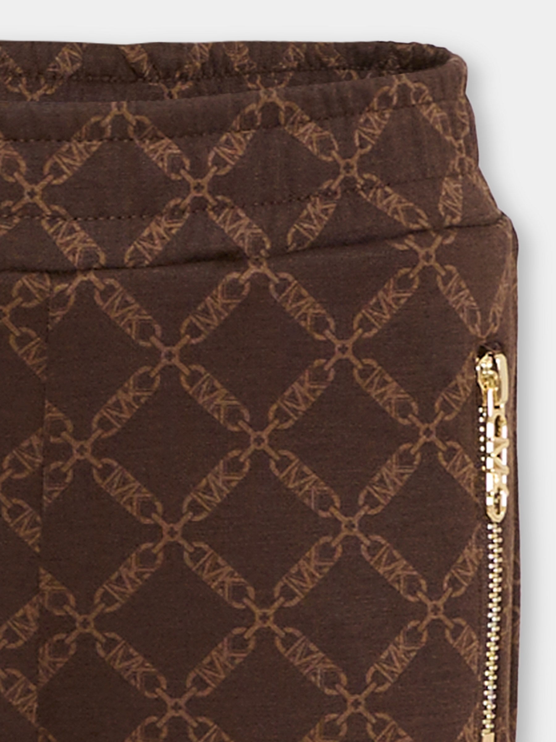 Pantaloni marroni per bambina con logo all over,Michael Kors,R30444 342