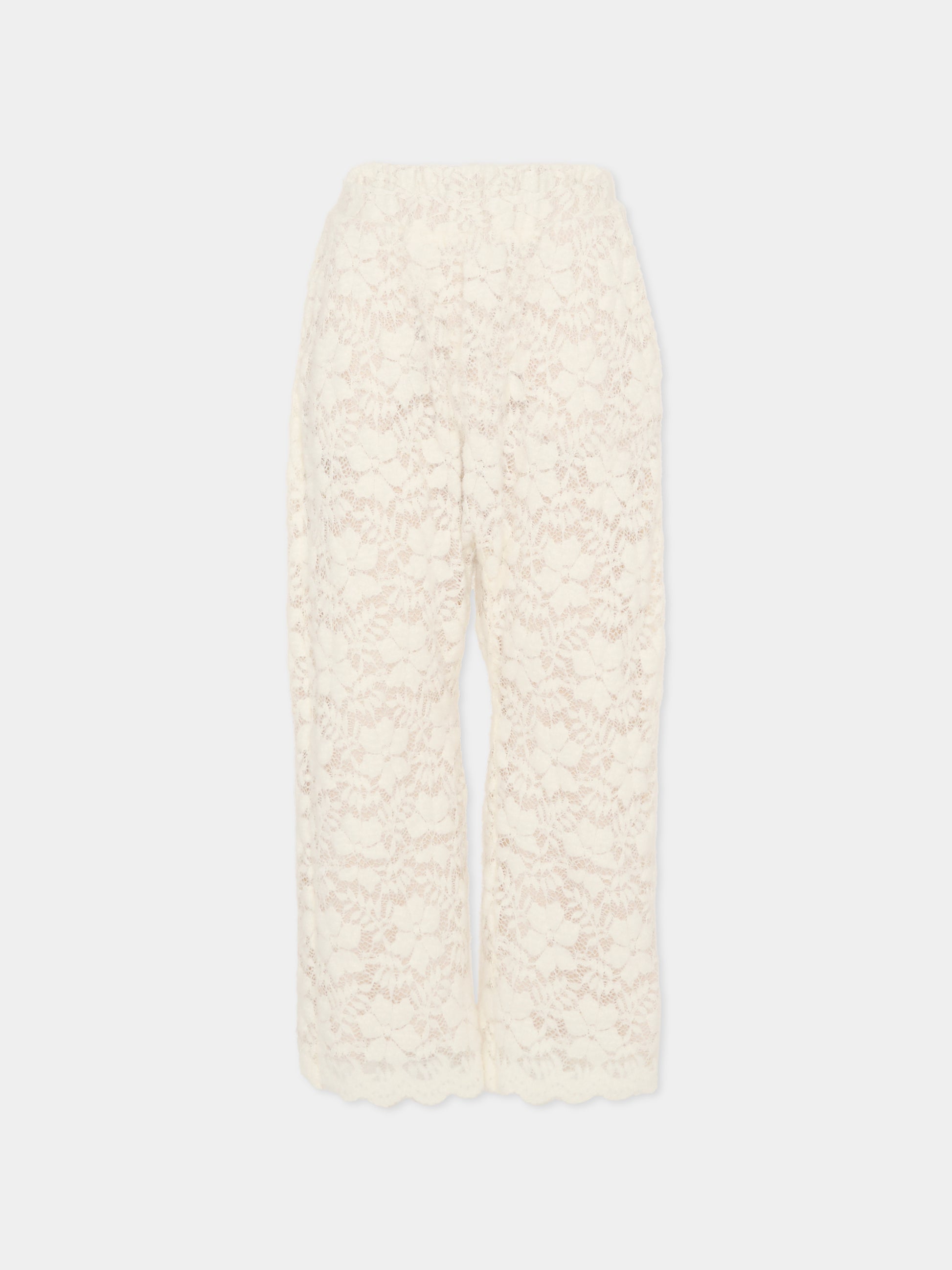 Pantaloni avorio per bambina con motivo floreale,Douuod Kids,DX6A60 U0237 101