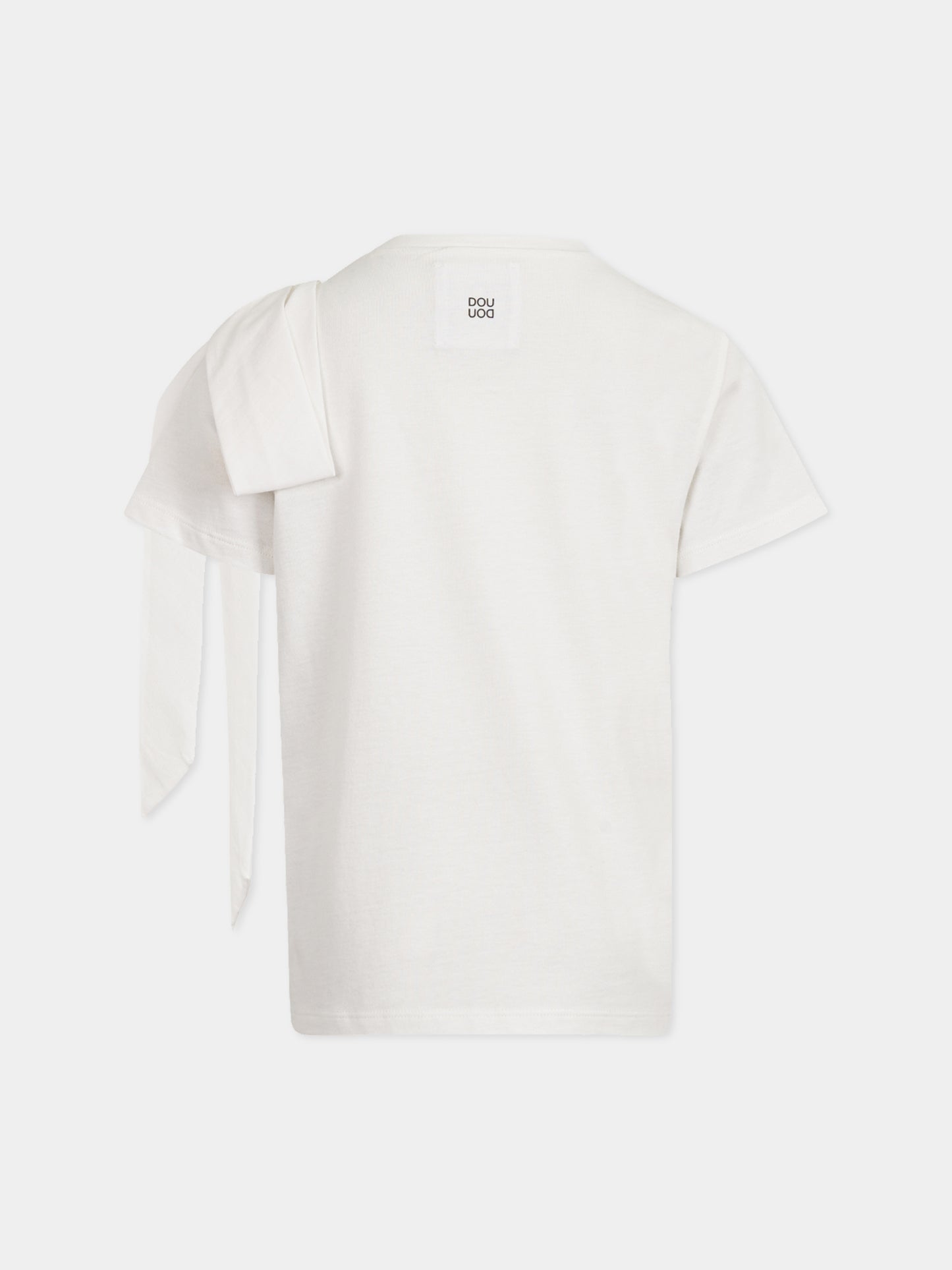 T-shirt avorio per bambina con fiocco,Douuod Kids,DW8A41 Z2868 101