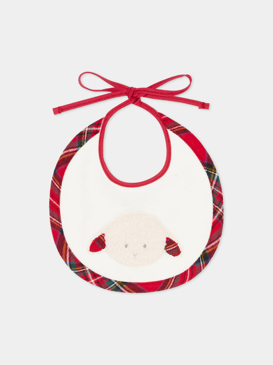 Bavaglino bianco per neonati con agnellino tartan,Le Boo Beebè,CBB011 2060