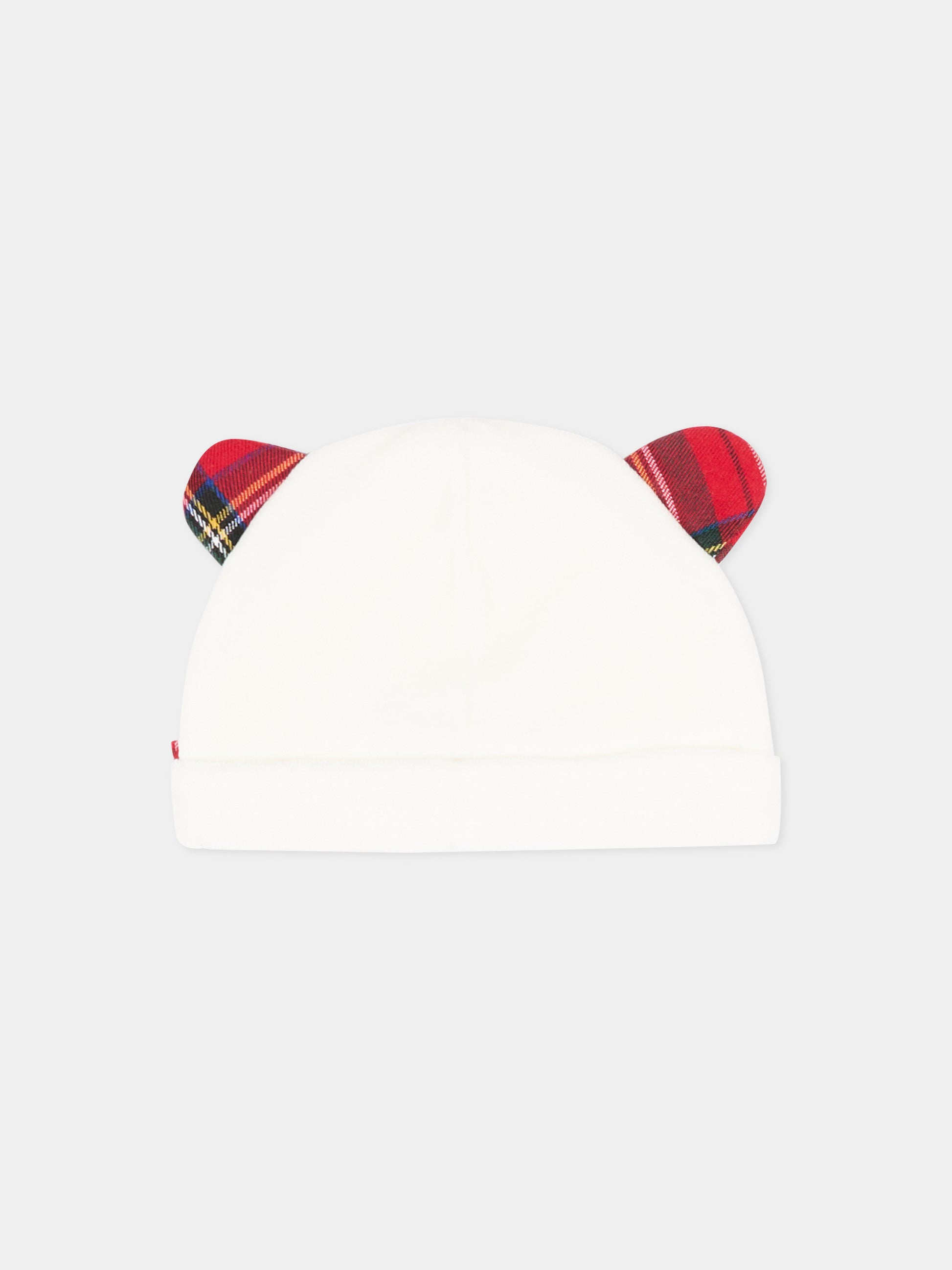 Cappello bianco per neonati con orecchie tartan,Le Boo Beebè,CCB011 2060