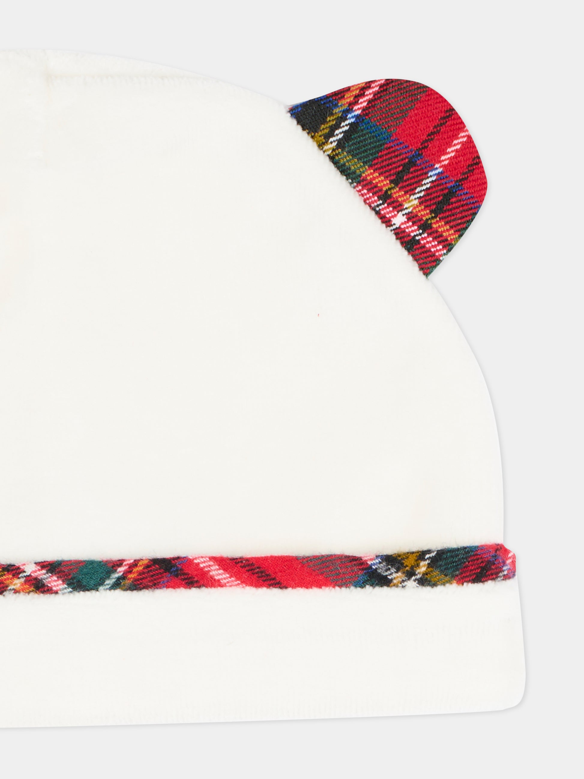 Cappello bianco per neonati con orecchie tartan,Le Boo Beebè,CCB011 2060