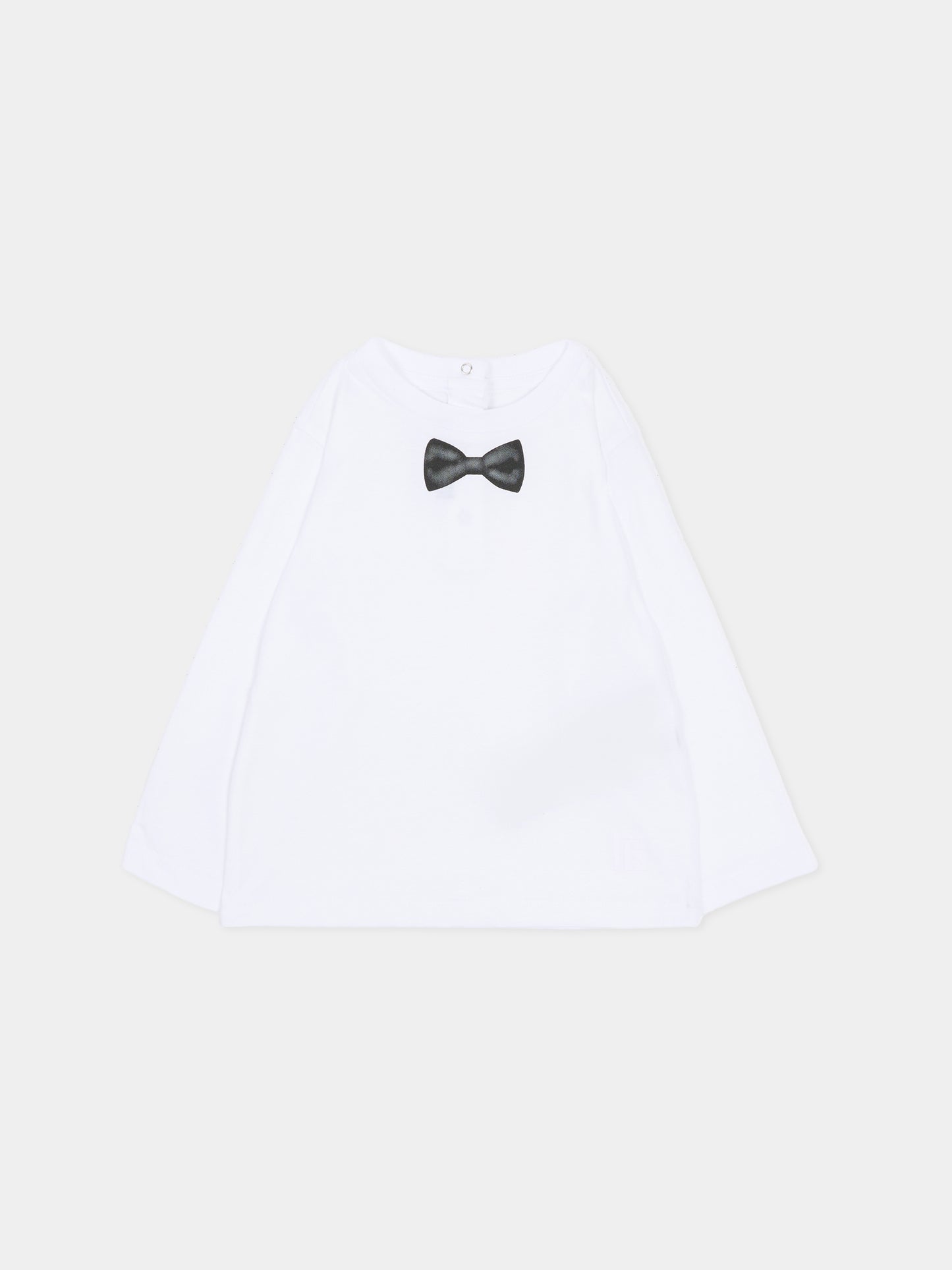 T-shirt bianca con papillon per neonato,Balmain Kids,BX8590 Z3186 100NE