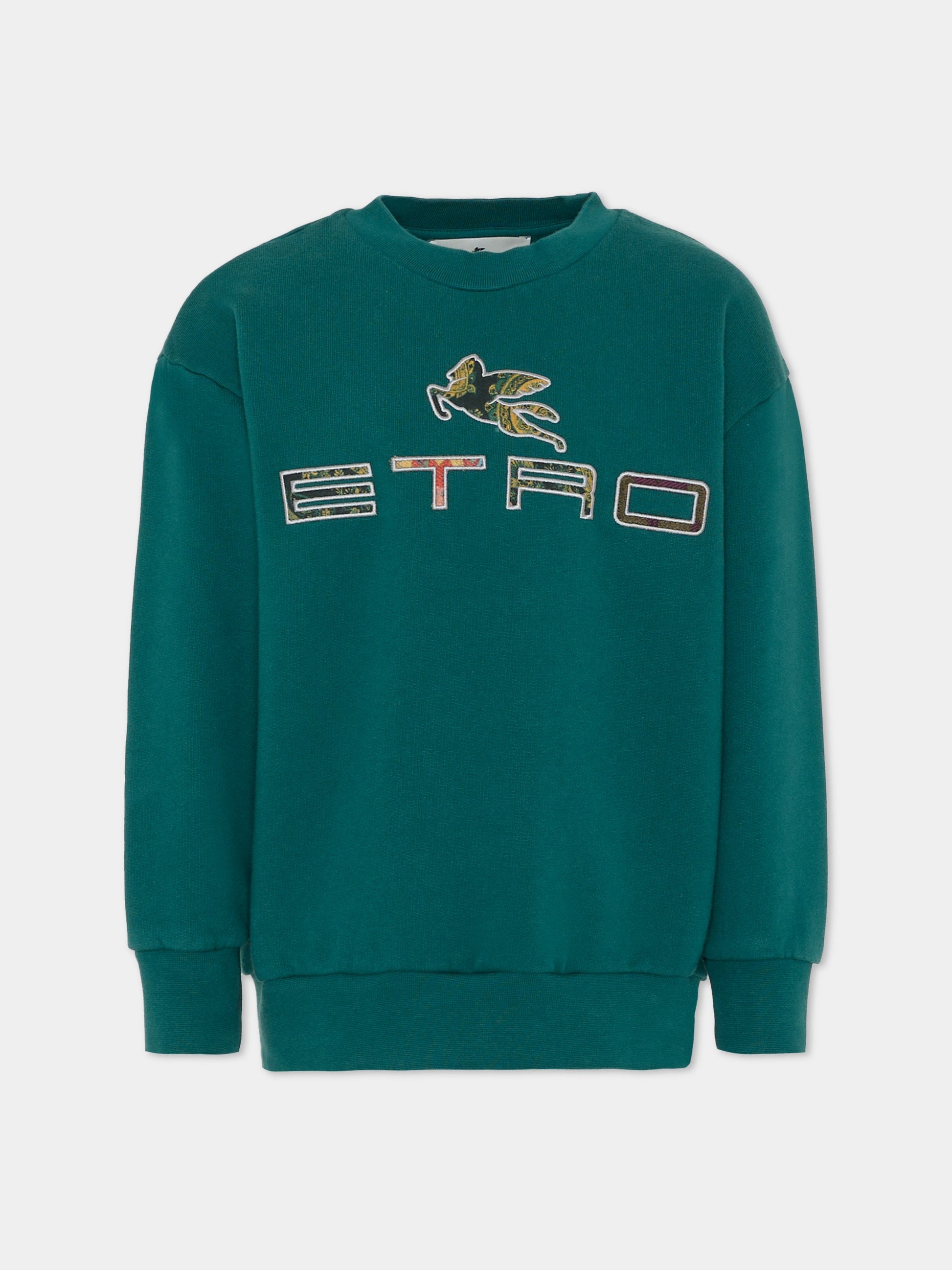Felpa verde con logo e Pegaso per bambini,Etro,GX4P20 Z3333 797