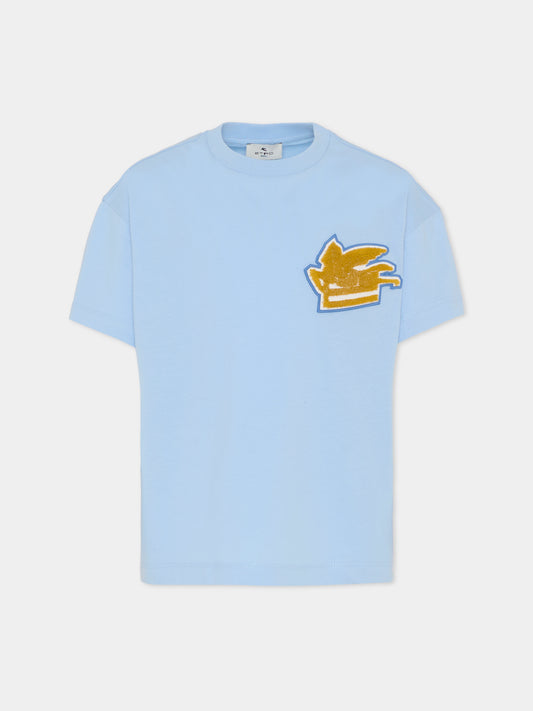 T-shirt celeste con Pegaso per bambini,Etro,GX8P41 Z3186 650