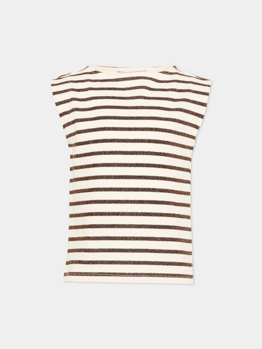 Top beige a righe glitter per bambina,Vélocipède,VLC-SS26-TS004 ECRU AND BLACK