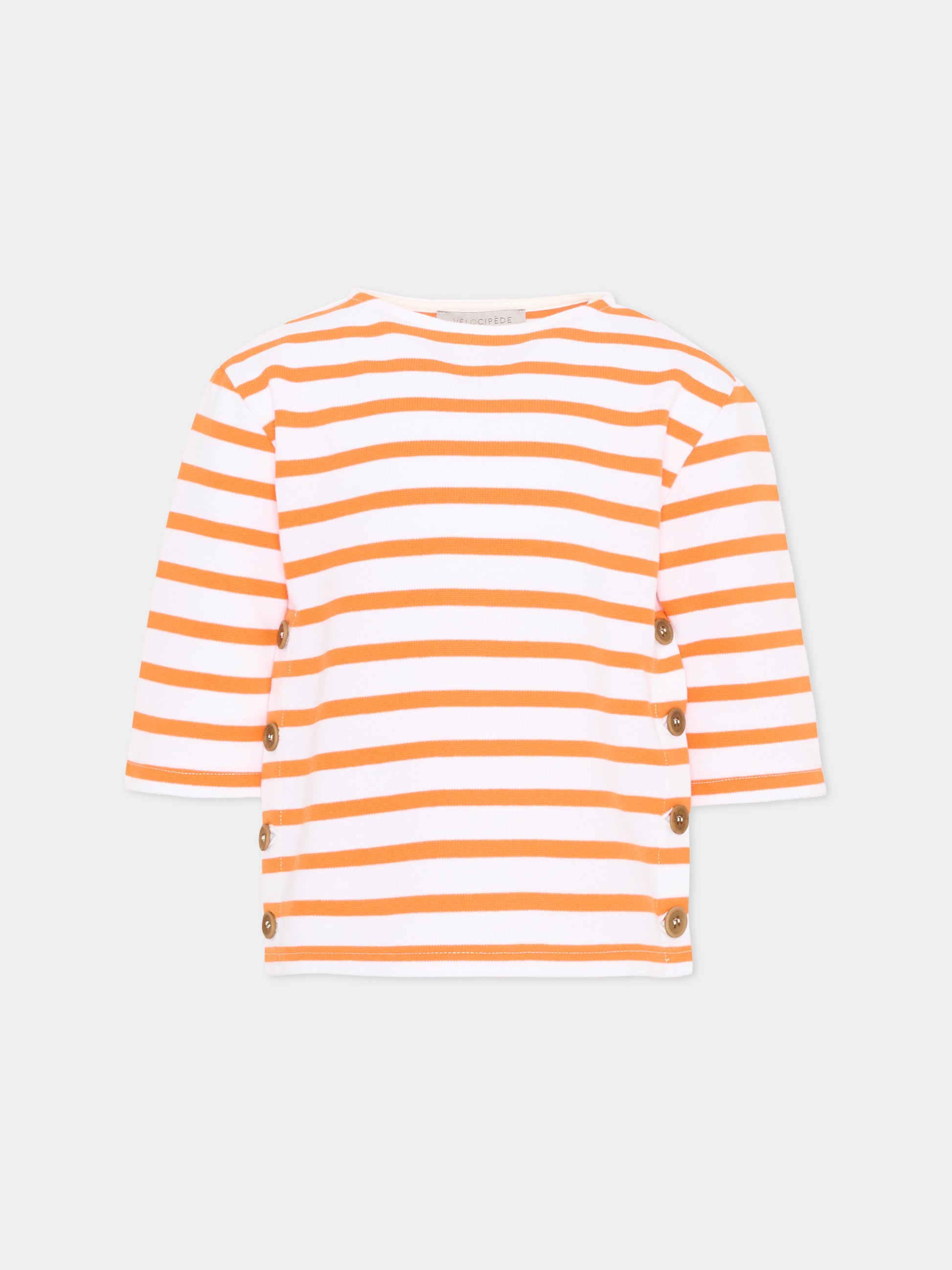 T-shirt bianca per bambina a righe,Vélocipède,VLC-SS26-TS003 WHITE AND TANGERINE