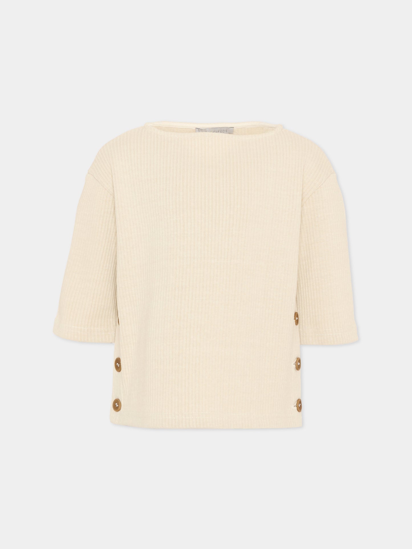 T-shirt beige per bambina con bottoni,Vélocipède,VLC-SS26-TS003 OYSTER