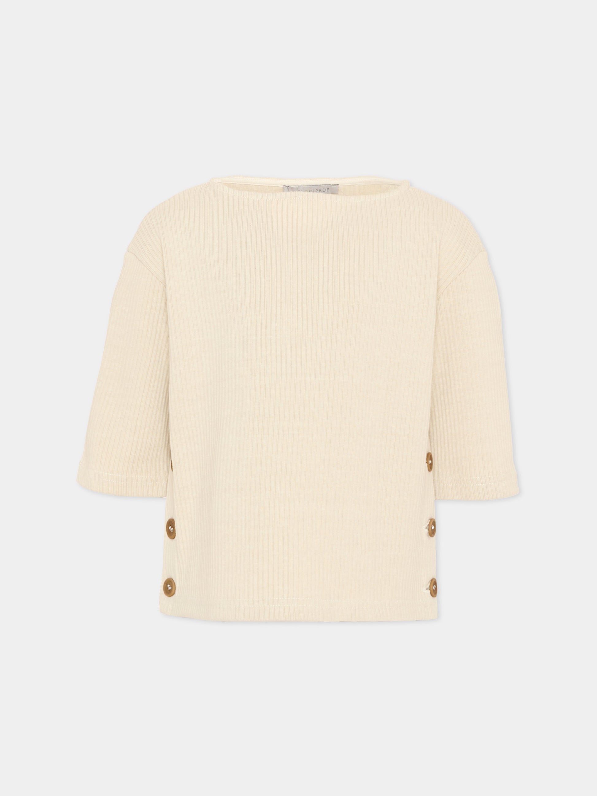 T-shirt beige per bambina con bottoni,Vélocipède,VLC-SS26-TS003 OYSTER