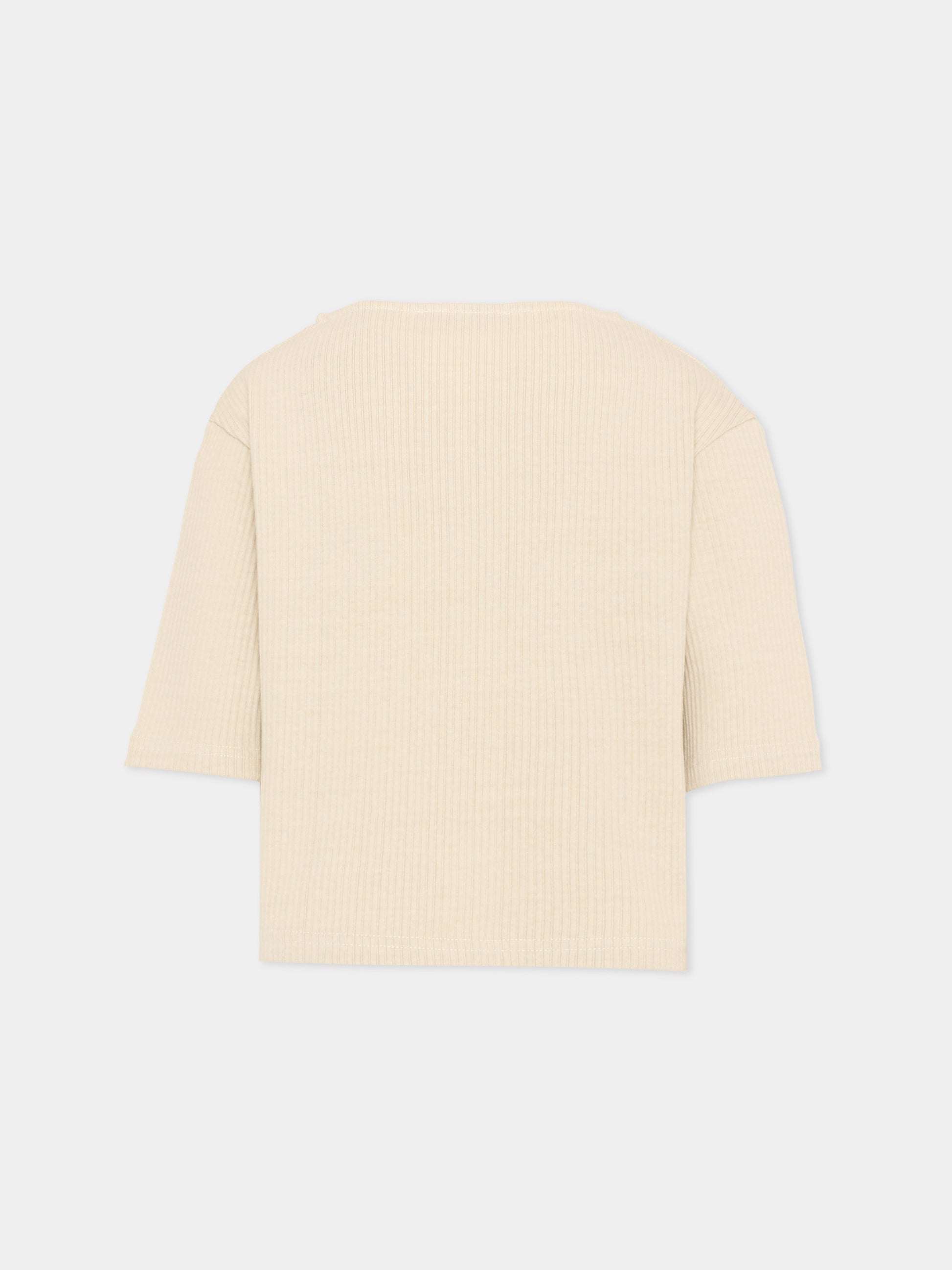 T-shirt beige per bambina con bottoni,Vélocipède,VLC-SS26-TS003 OYSTER