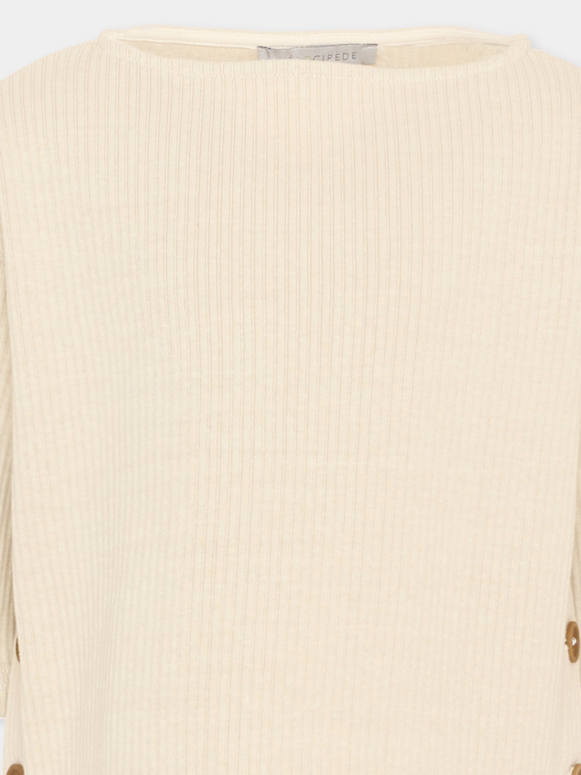 T-shirt beige per bambina con bottoni,Vélocipède,VLC-SS26-TS003 OYSTER