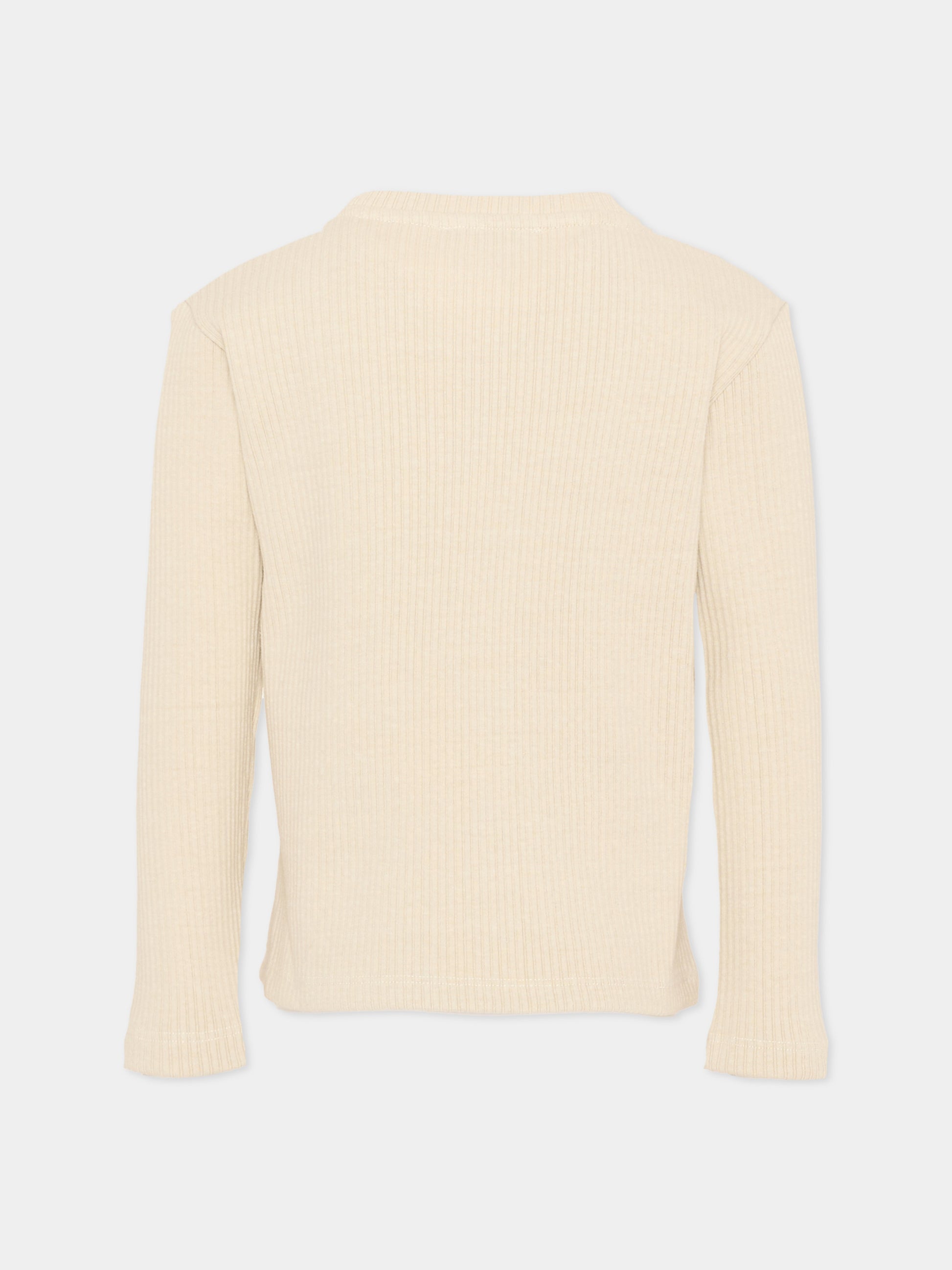 T-Shirt beige per bambini a coste,Vélocipède,VLC-AW25/26-TS002 OYSTER