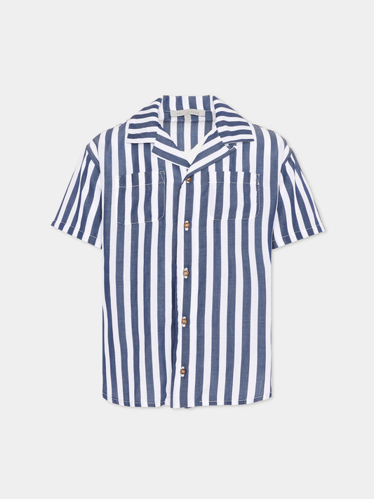 Camicia bianca e blu per bambino a righe,Vélocipède,VLC-SS26-SH005 WHITE AND BLUE