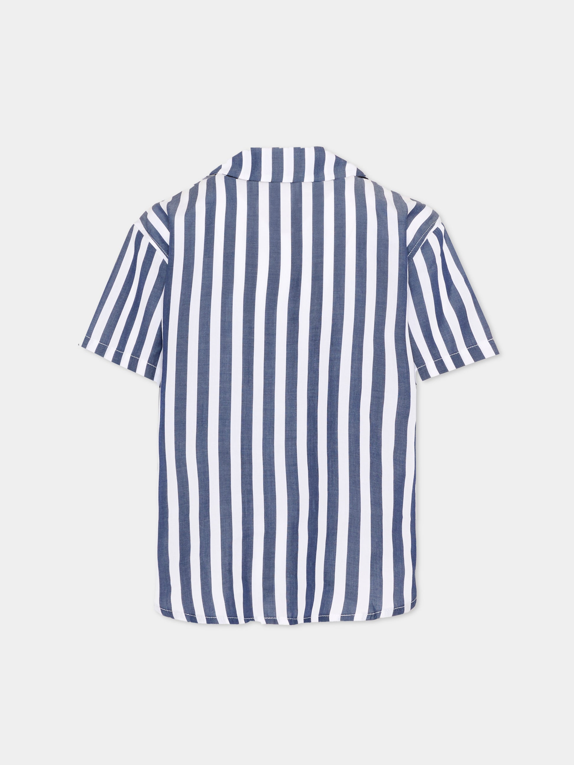 Camicia bianca e blu per bambino a righe,Vélocipède,VLC-SS26-SH005 WHITE AND BLUE