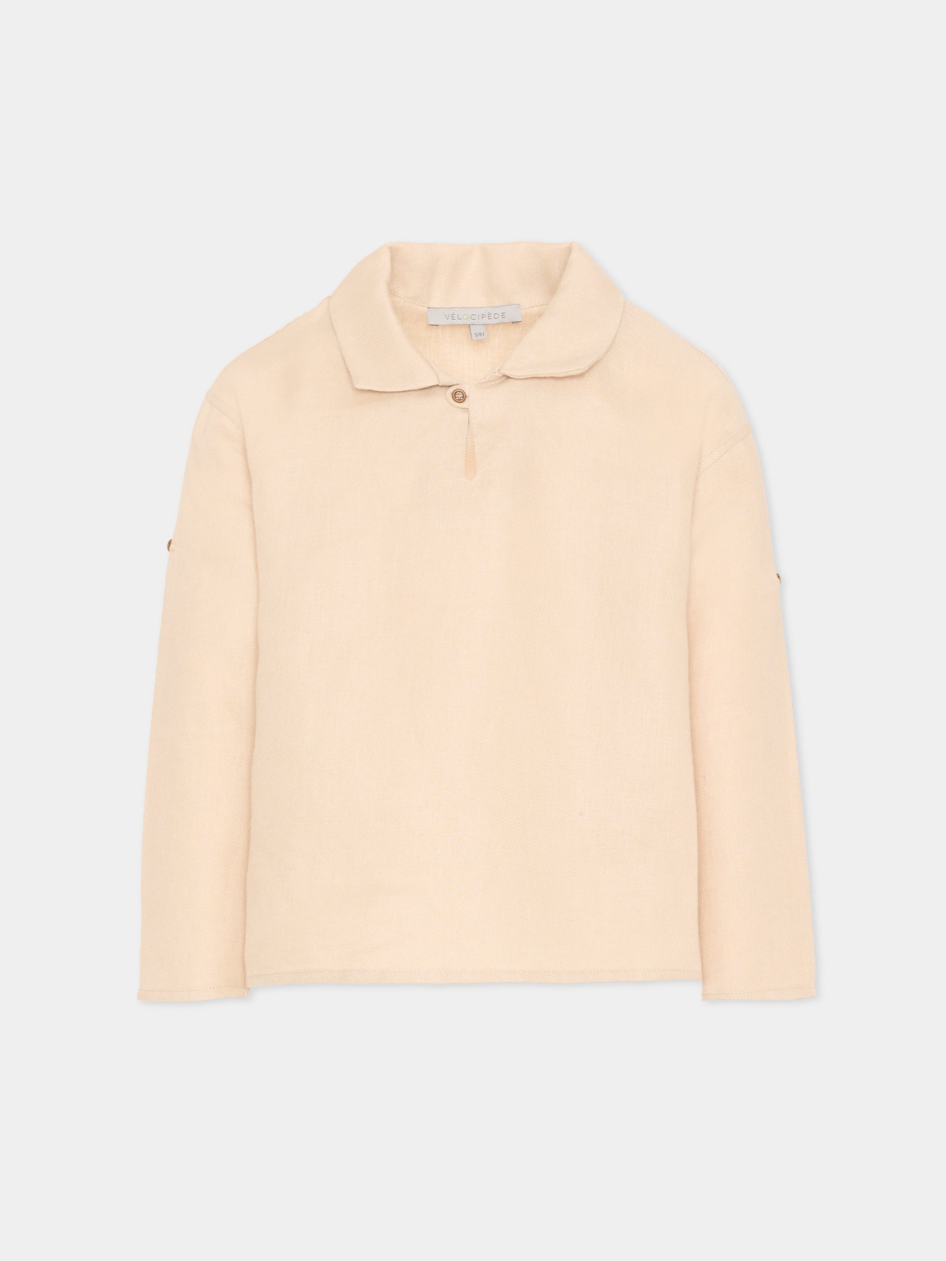 Polo beige in lino per bambini,Vélocipède,VLC-SS26-SH004 OYSTER