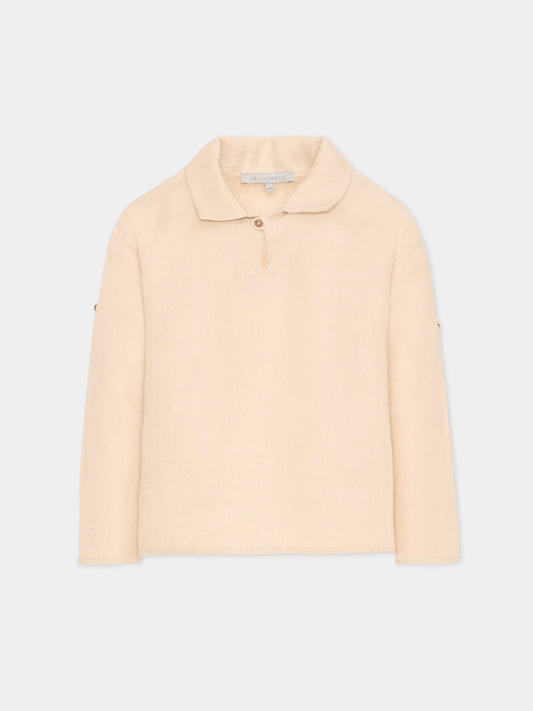 Polo beige in lino per bambini,Vélocipède,VLC-SS26-SH004 OYSTER