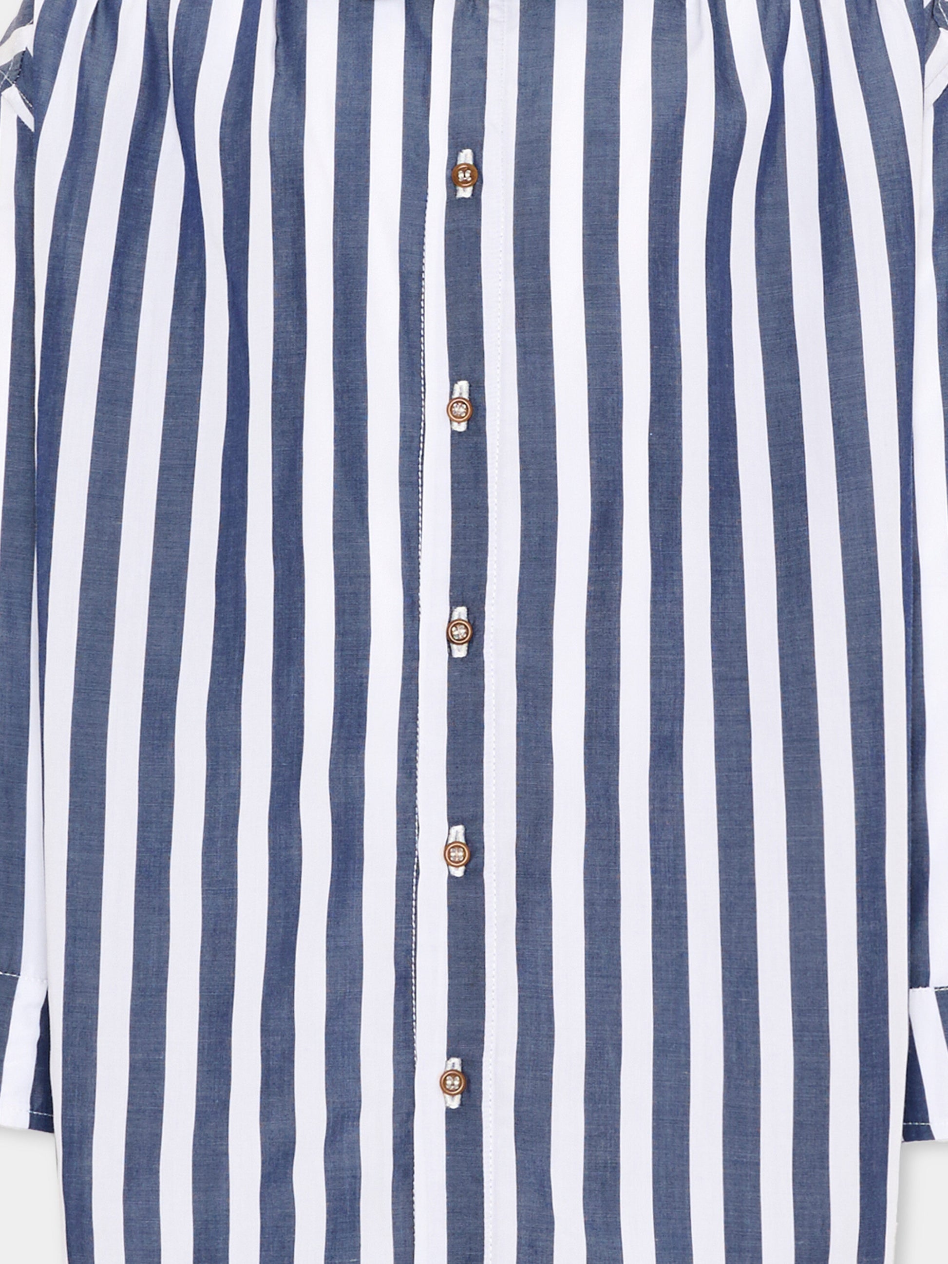 Camicia bianca per bambini a righe,Vélocipède,VLC-AW25/26-SH001 WHITE AND BLUE