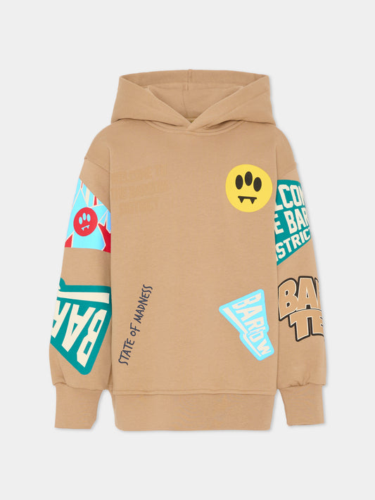 Felpa beige per bambino con smile e scritte,Barrow,F5BKJUHS078 307