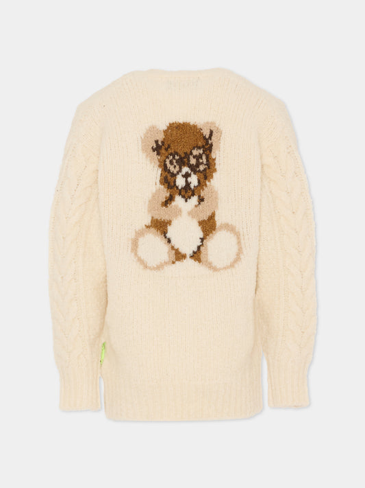 Cardigan avorio per bambina con Bear,Barrow,F5BKJGCA134 013