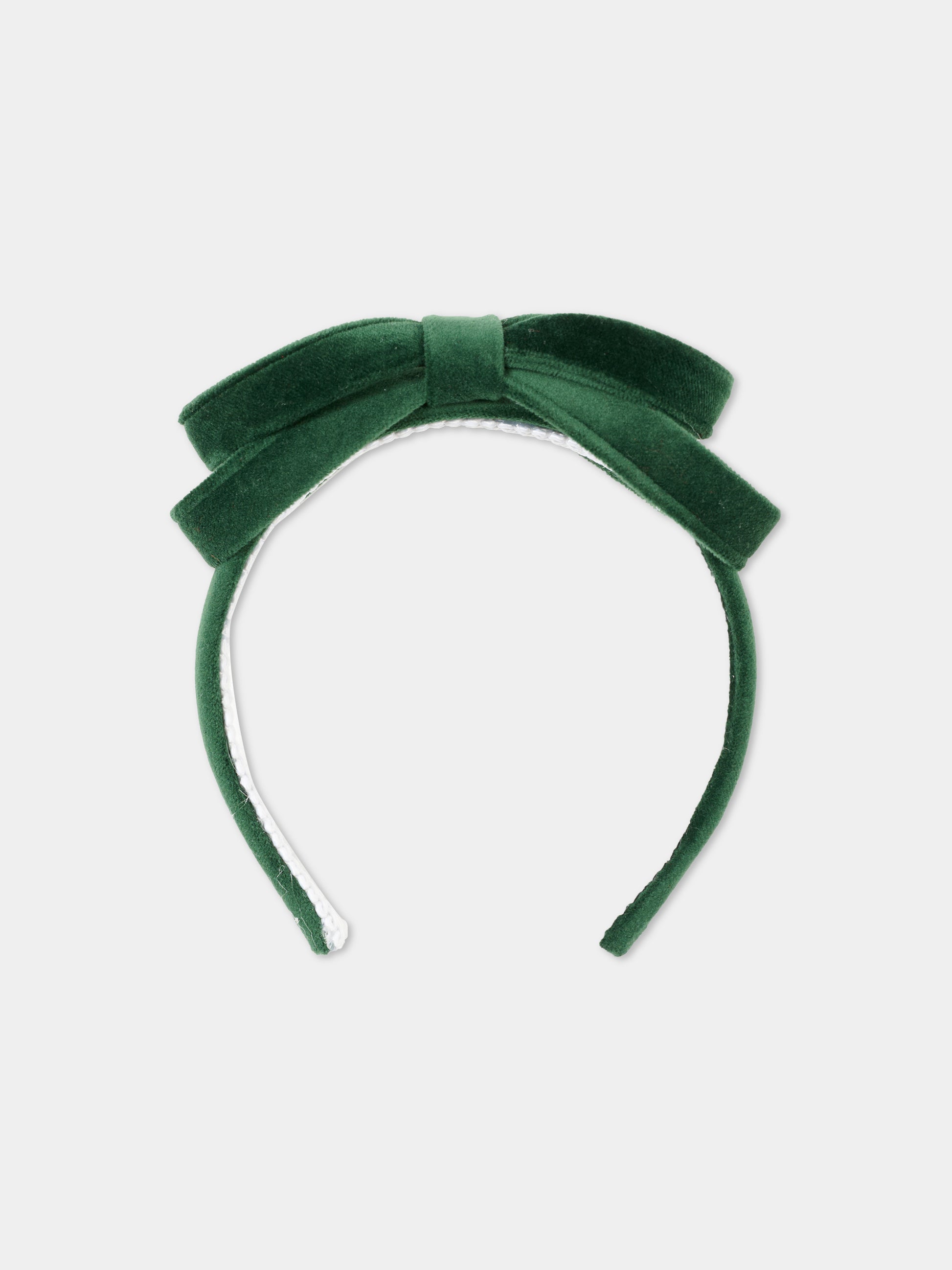 Cerchietto verde per bambina con doppio fiocco,Nennè Studio,DOPPIO NODO VERDE VELLUTO