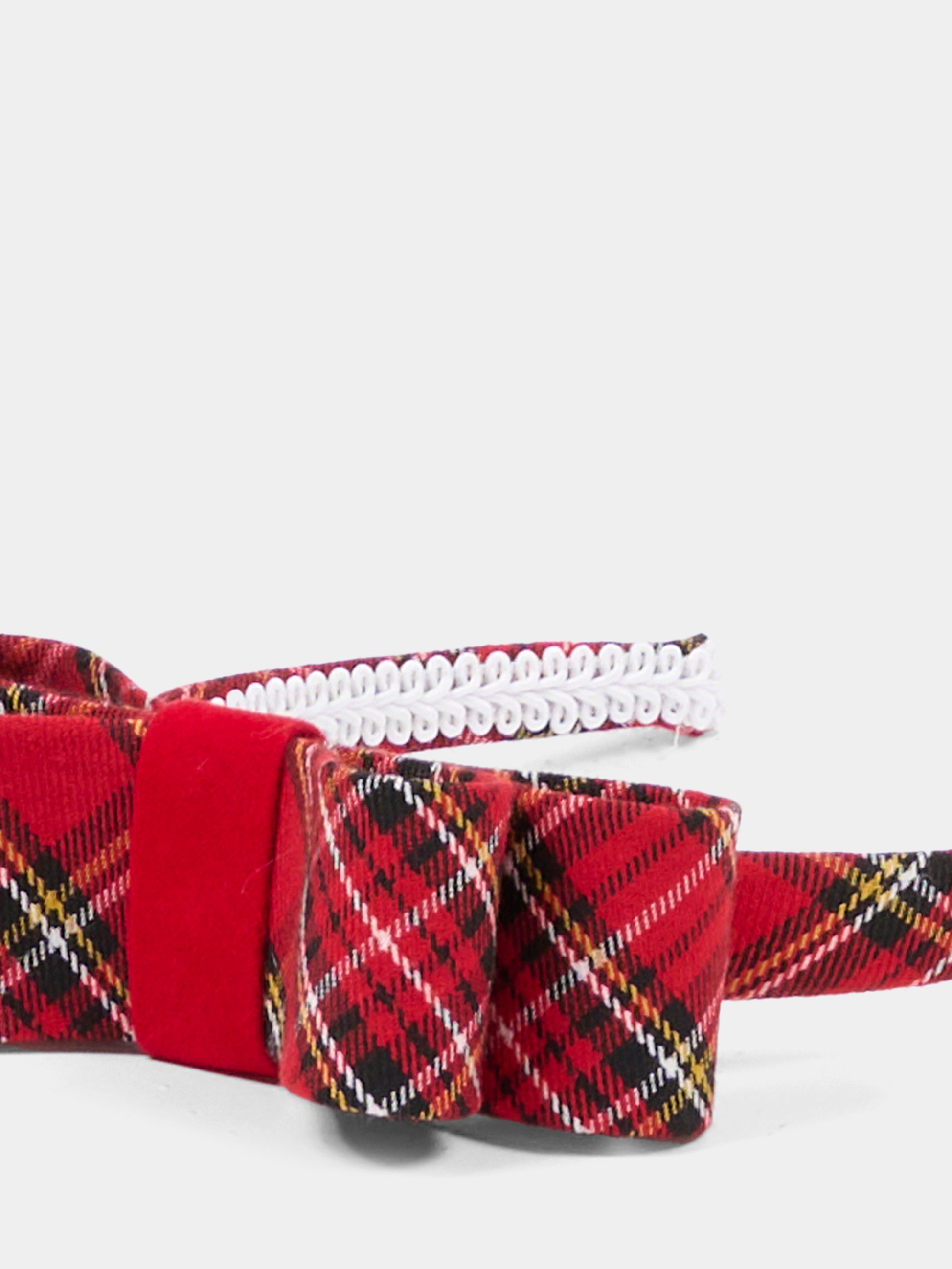 Cerchietto Minnù rosso per bambina con fiocco tartan piccolo,Nennè Studio,MINNU ROSSO TARTAN PICCOLO