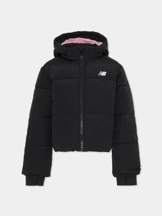 Piumino nero per bambina con logo,New Balance,LAKG0230 BK