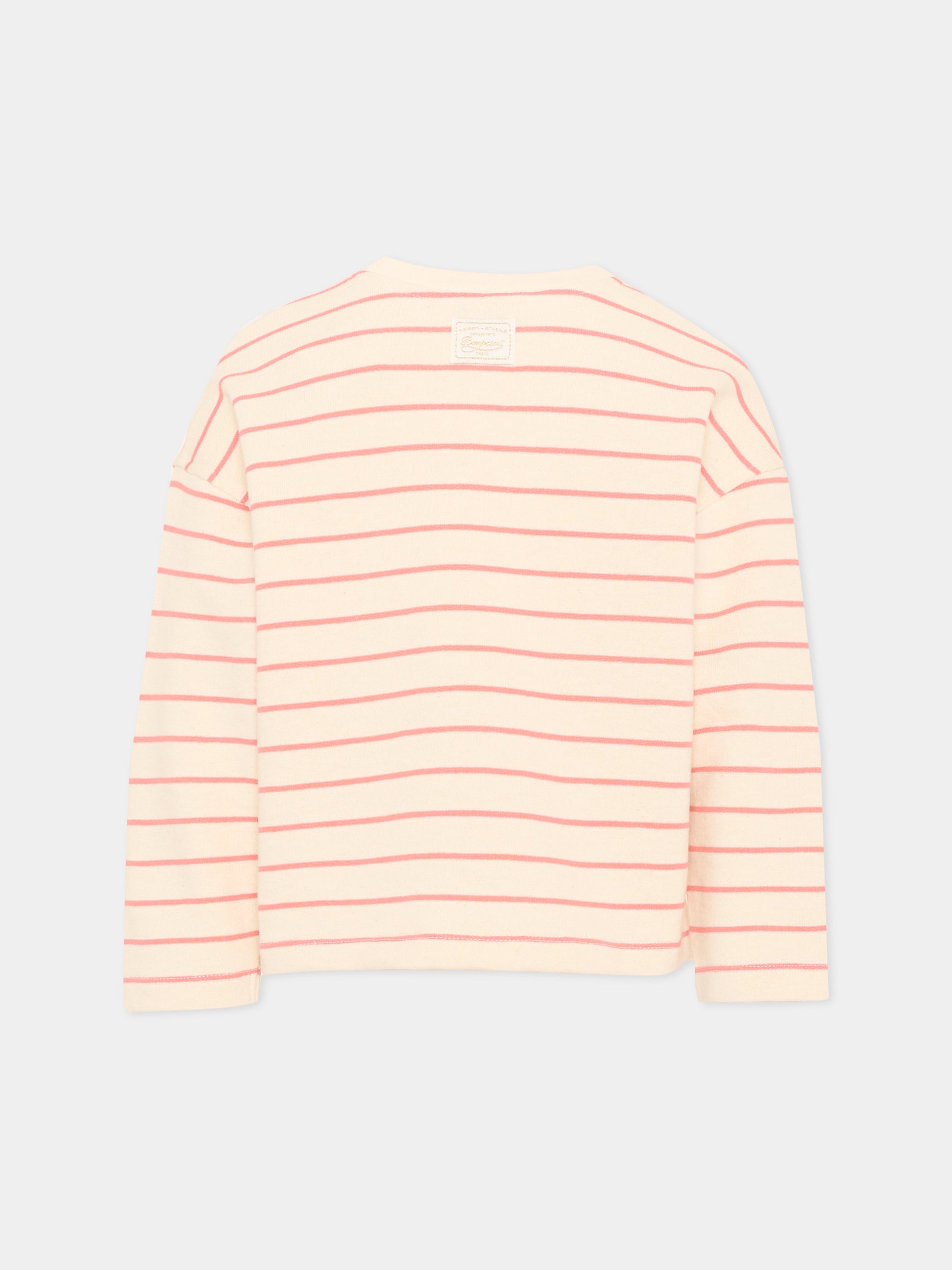 Felpa rosa a righe per bambina con logo,Bonpoint,W06GSWK00009 223A