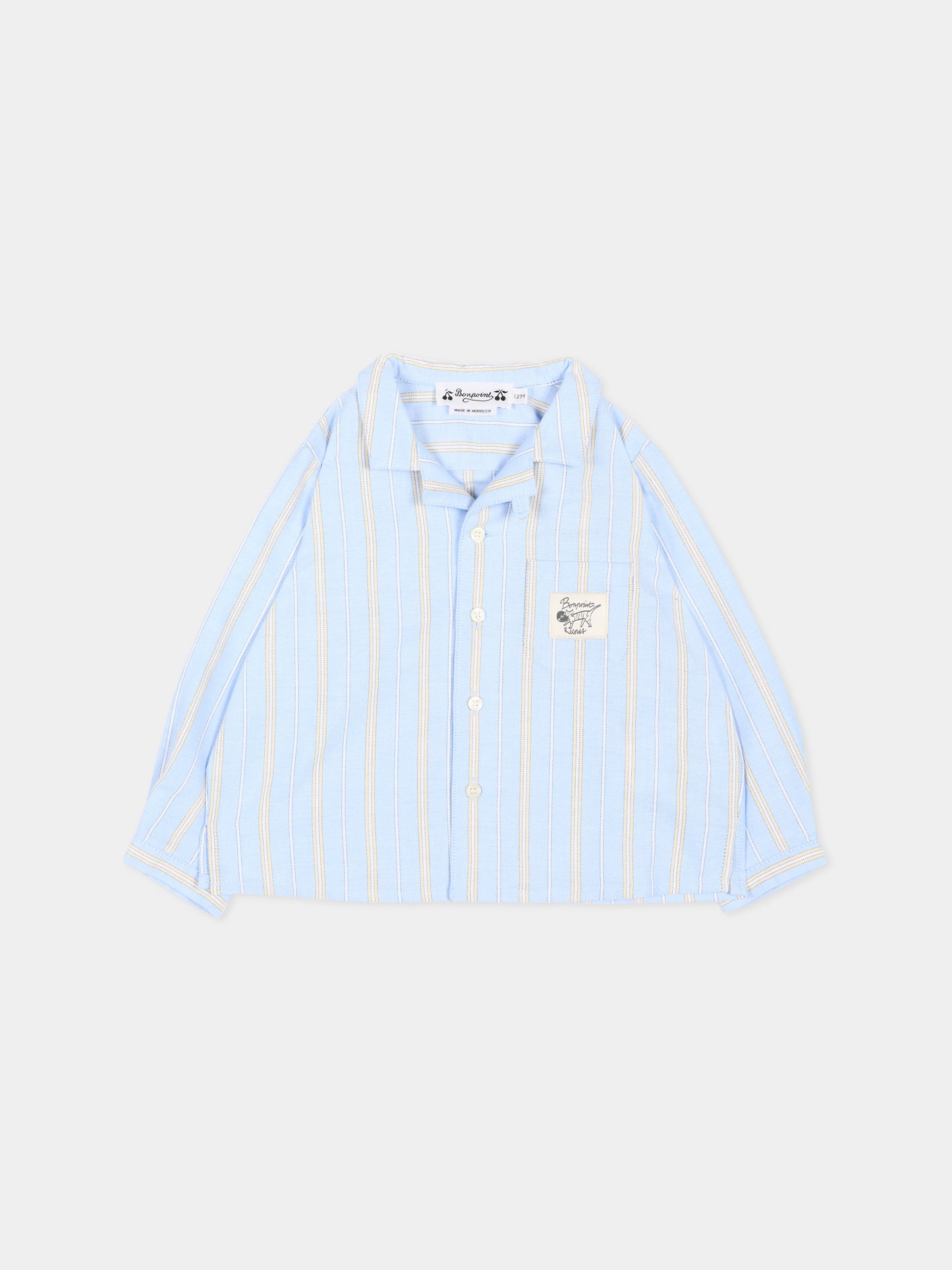 Camicia celeste a righe per neonato,Bonpoint,P06YSHW00001 215
