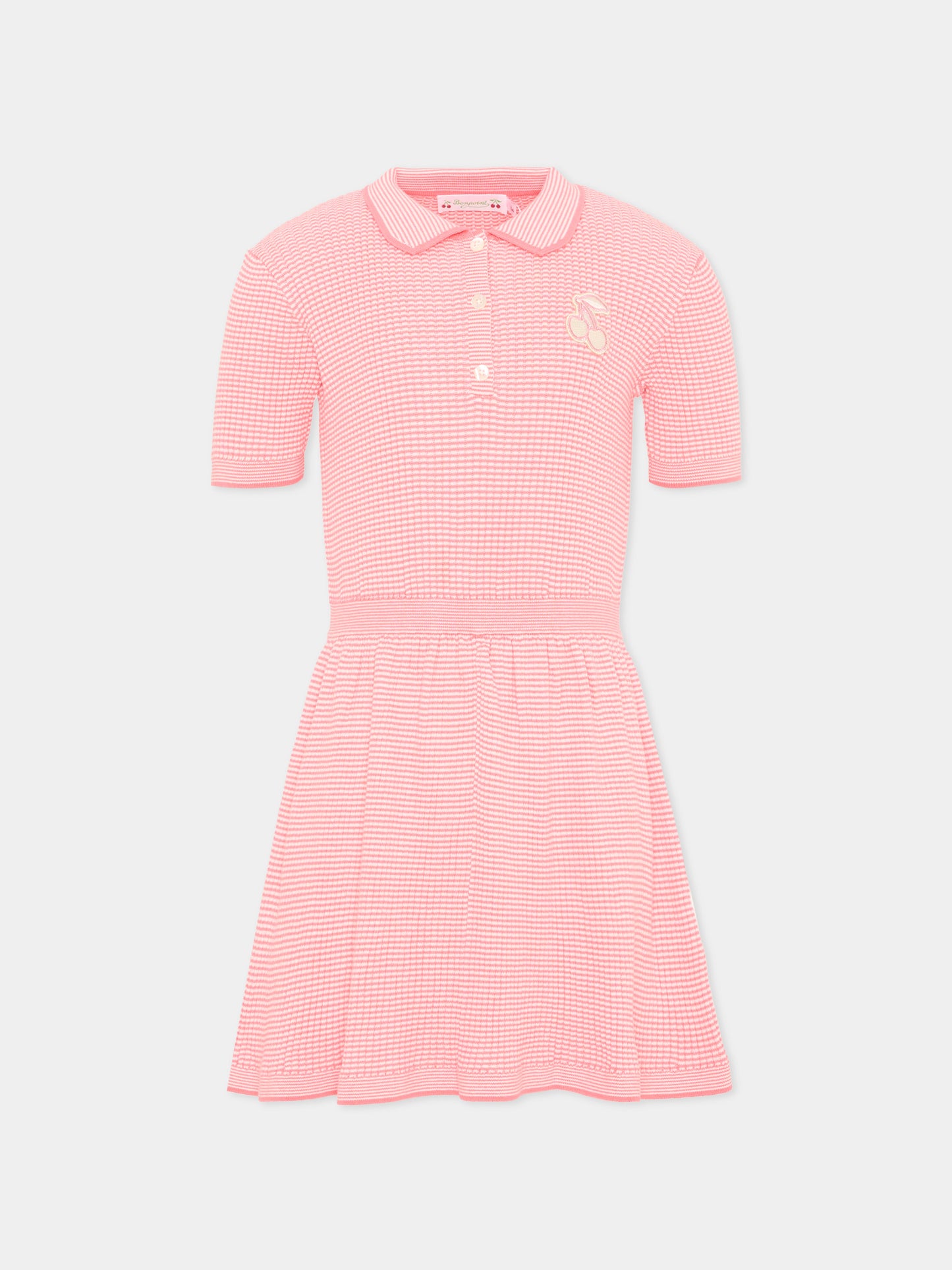 Vestito rosa per bambina a righe,Bonpoint,P06GDRK00001 028A