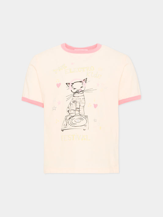 T-Shirt a manica corta rosa per bambina con stampa,Bonpoint,P06GTSK00001 121