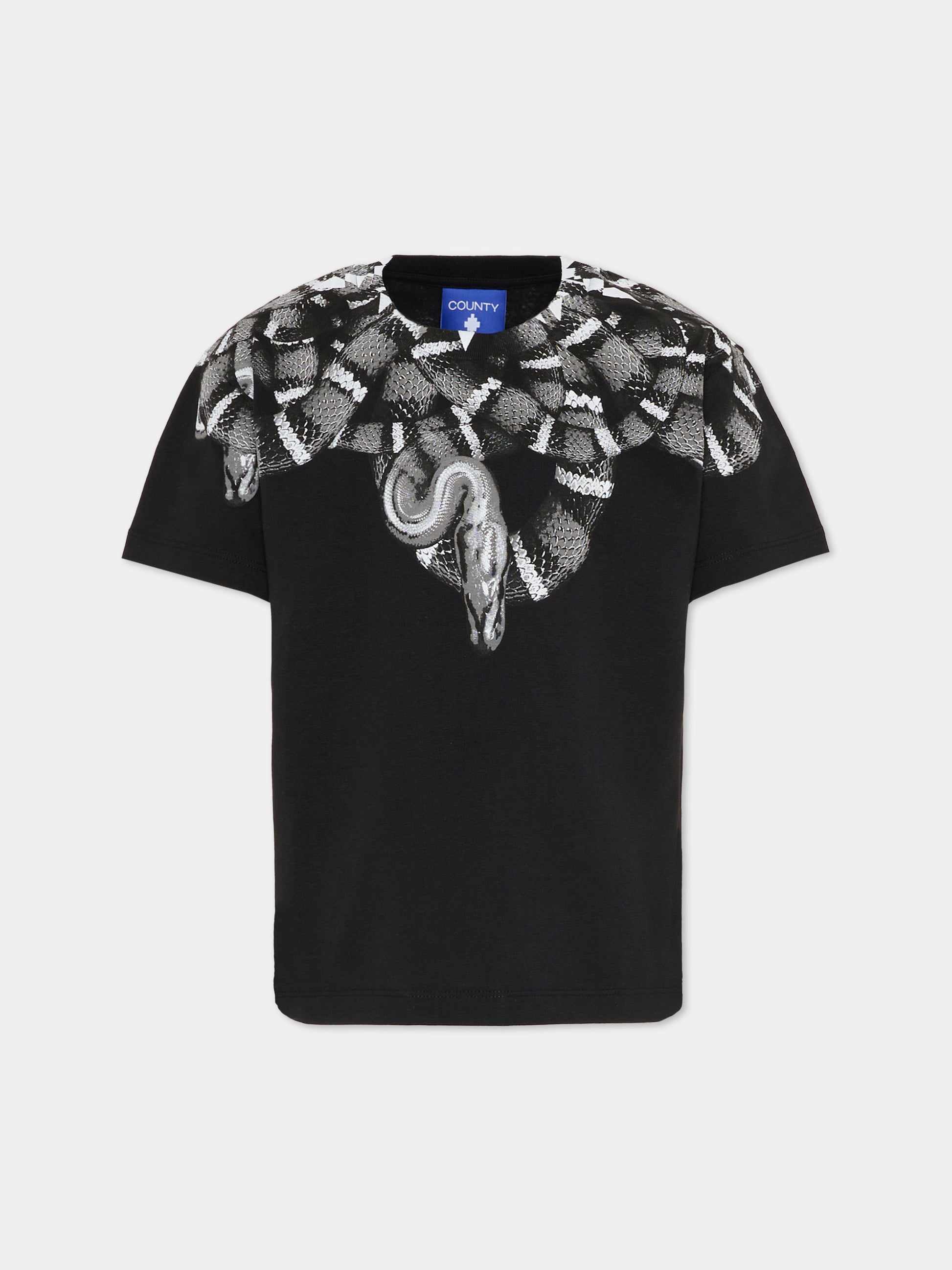 T-shirt nera per bambino con serpente,County Of Milan Kids,F5CMJBTH042 110