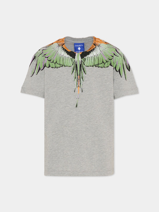T-shirt grigia per bambino con ali multicolor,County Of Milan Kids,F5CMJBTH063 101