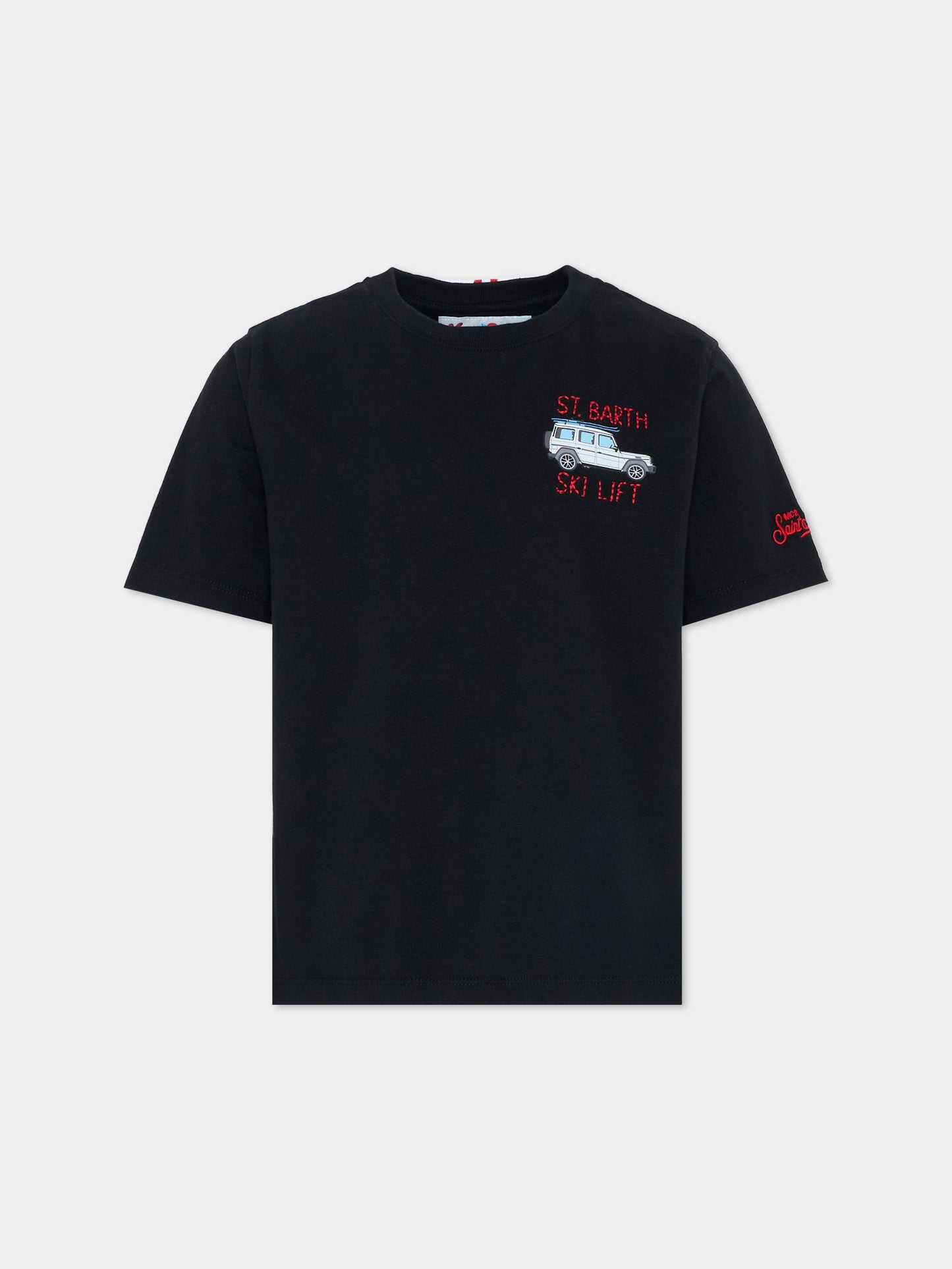 T-shirt nera per bambino con stampa automobile,Mc2 Saint Barth,CAM0002 01028I