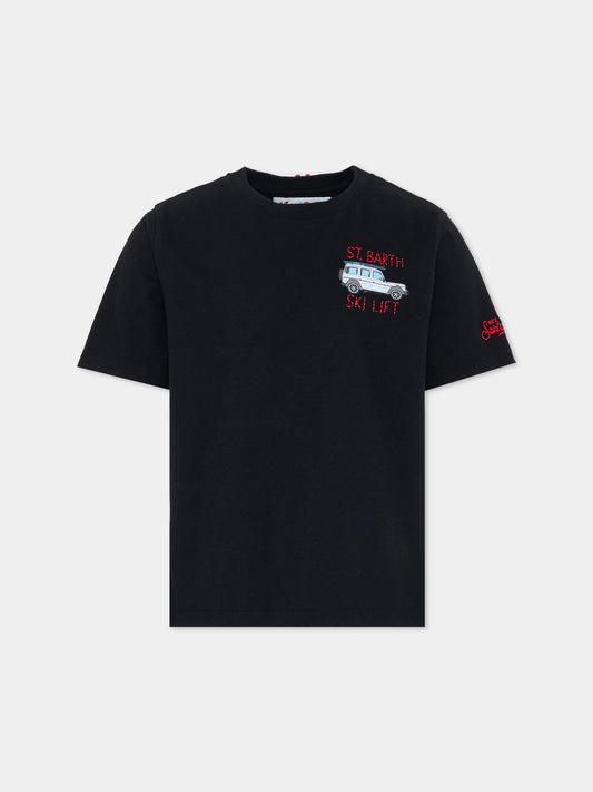 T-shirt nera per bambino con stampa automobile,Mc2 Saint Barth,CAM0002 01028I