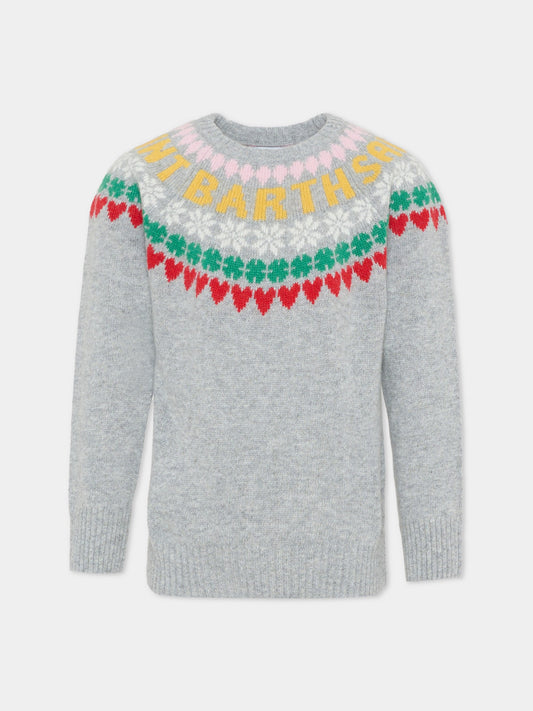 Maglione grigio per bambina con motivo jacquard,Mc2 Saint Barth,PRC0010 00678G