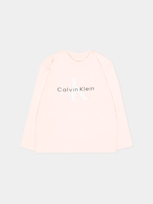 T-Shirt rosa per neonata con logo,Calvin Klein Kids,LV1CKTJA49 T0R