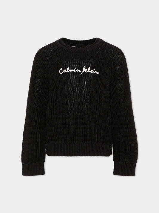 Maglione nero per bambina con logo,Calvin Klein Kids,LVCKTJF05G BEH