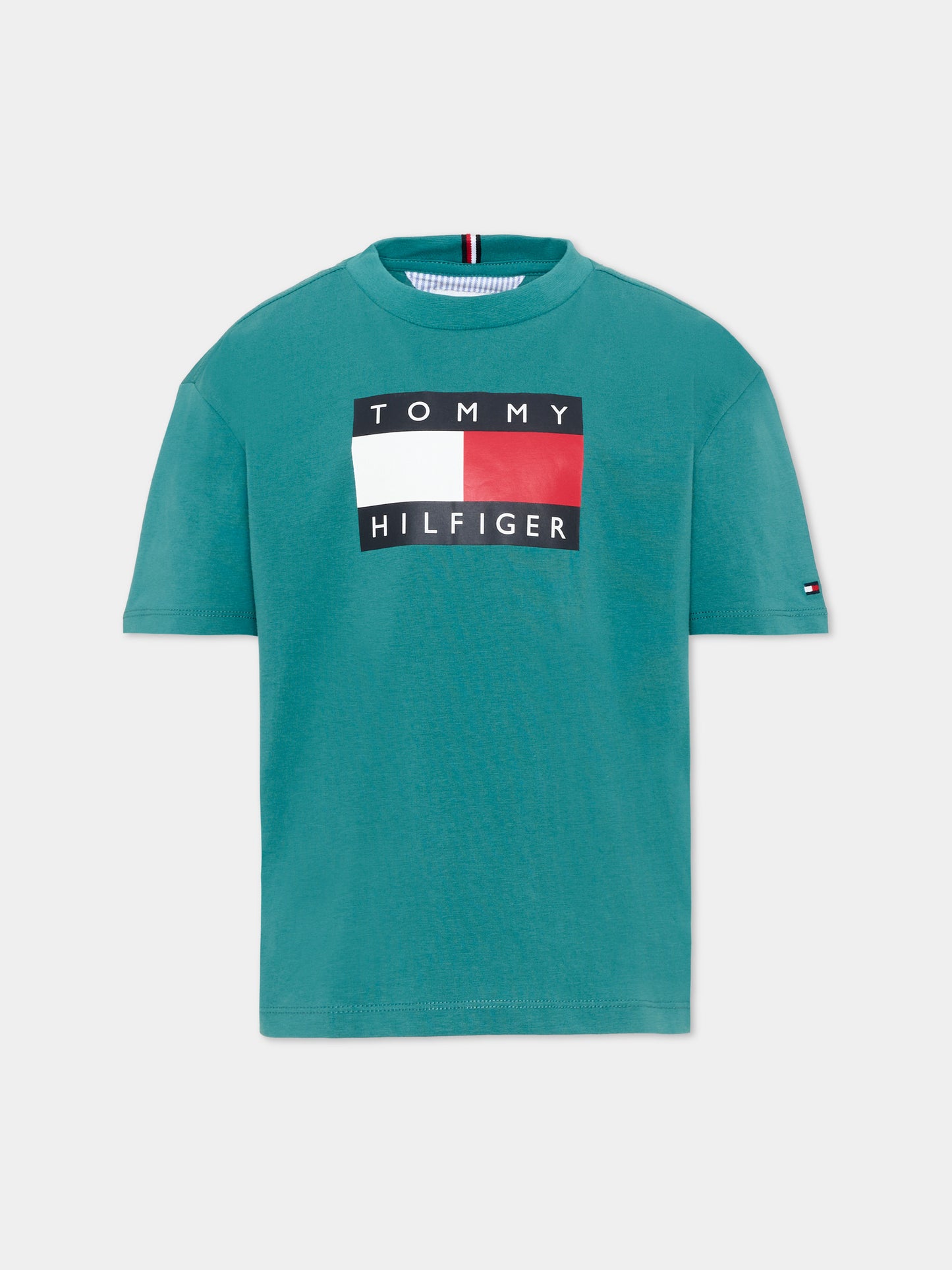 T-Shirt verde per bambino con logo,Tommy Hilfiger Junior,KB0KB10340 CT3