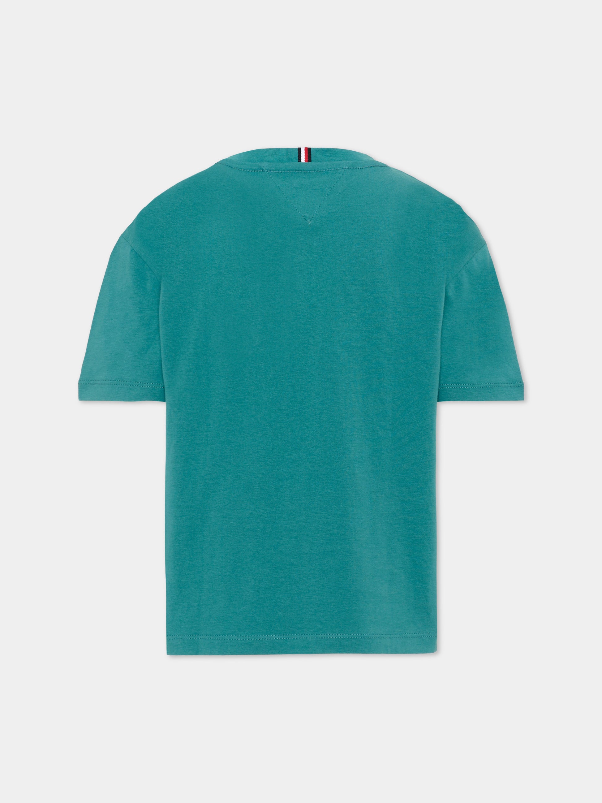 T-Shirt verde per bambino con logo,Tommy Hilfiger Junior,KB0KB10340 CT3