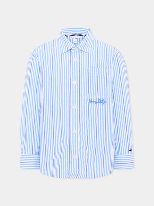 Camicia a manica lunga celeste per bambino a righe,Tommy Hilfiger Junior,KB0KB10566 C39