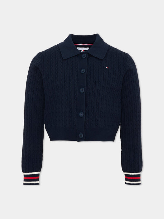 Cardigan blu per bambina righe tricolore,Tommy Hilfiger Junior,KG0KG09429 C1G