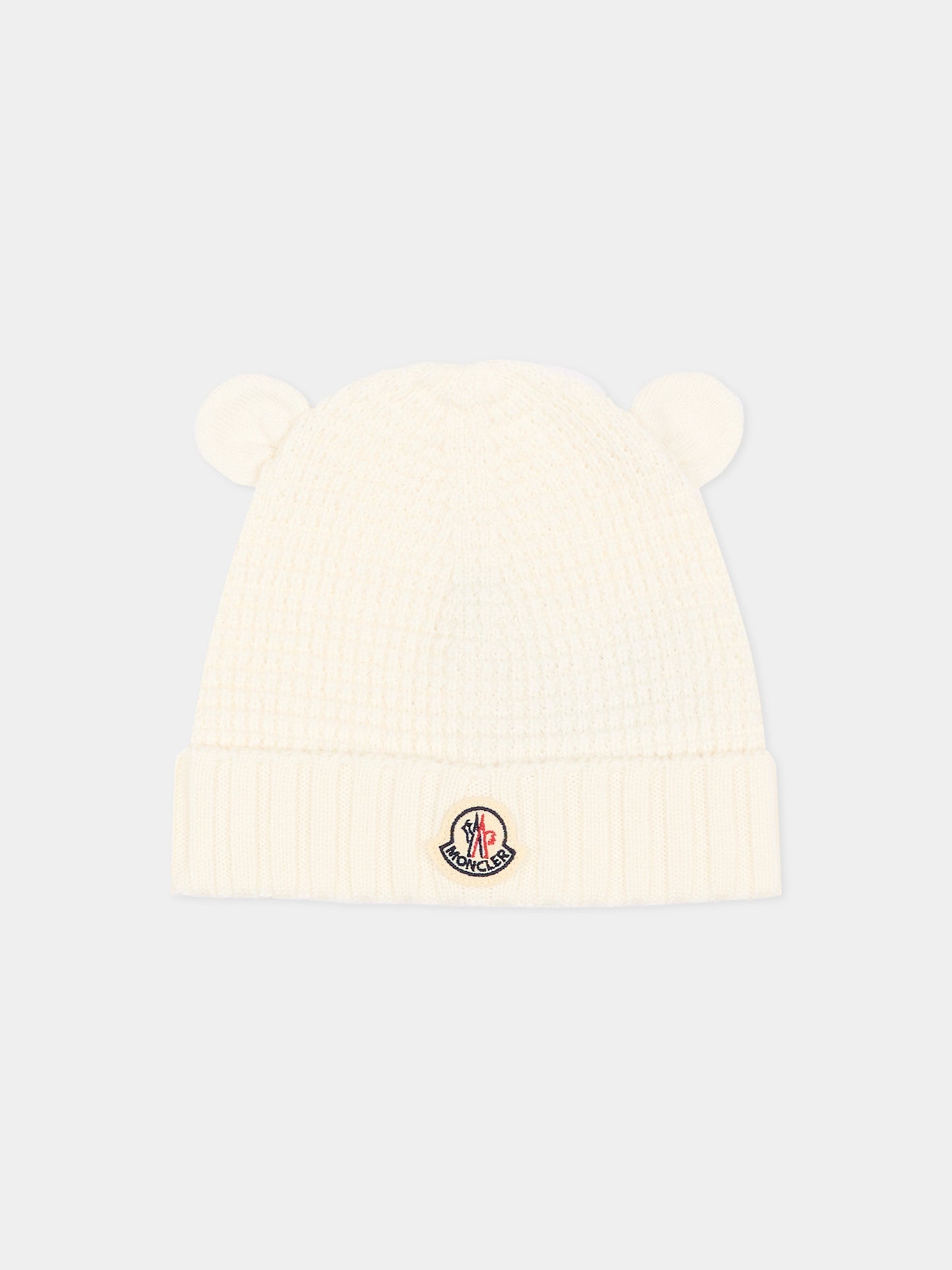 Berretto avorio per neonati con logo,Moncler Kids,L2951 3B00005 M1131 040