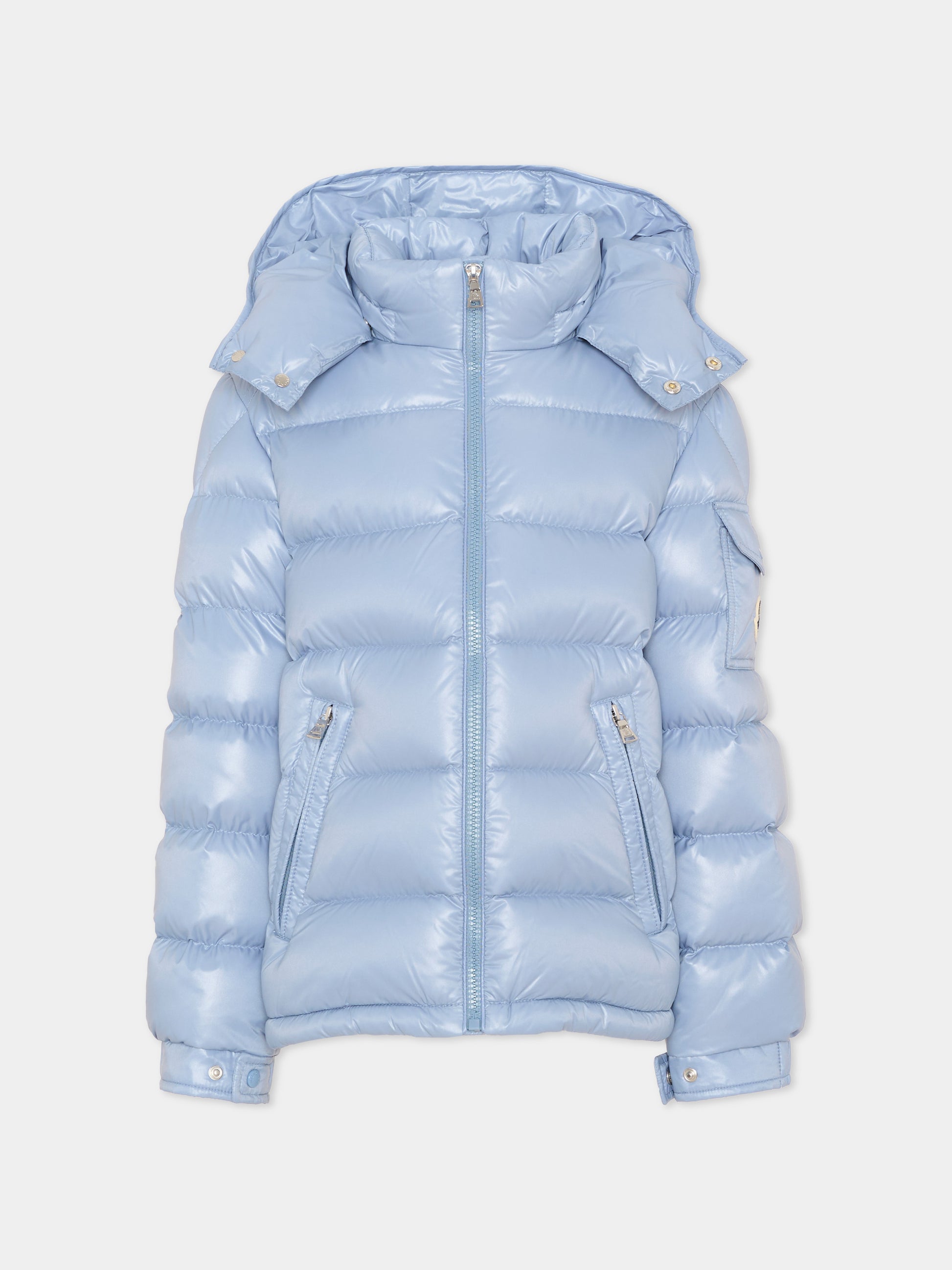 Piumino celeste Maya per bambino con logo,Moncler Kids,L2954 1A12520 68950 715