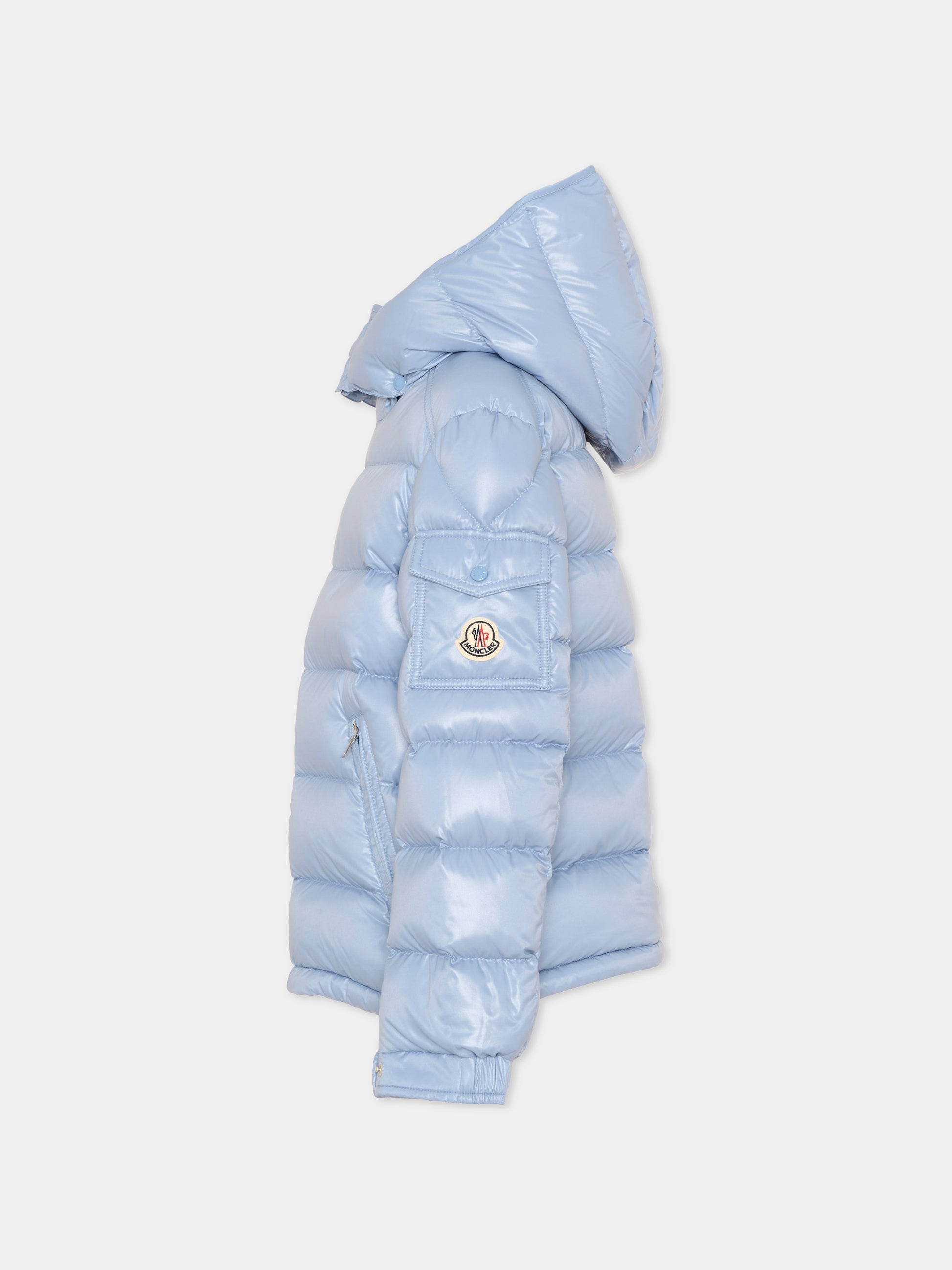 Piumino celeste Maya per bambino con logo,Moncler Kids,L2954 1A12520 68950 715