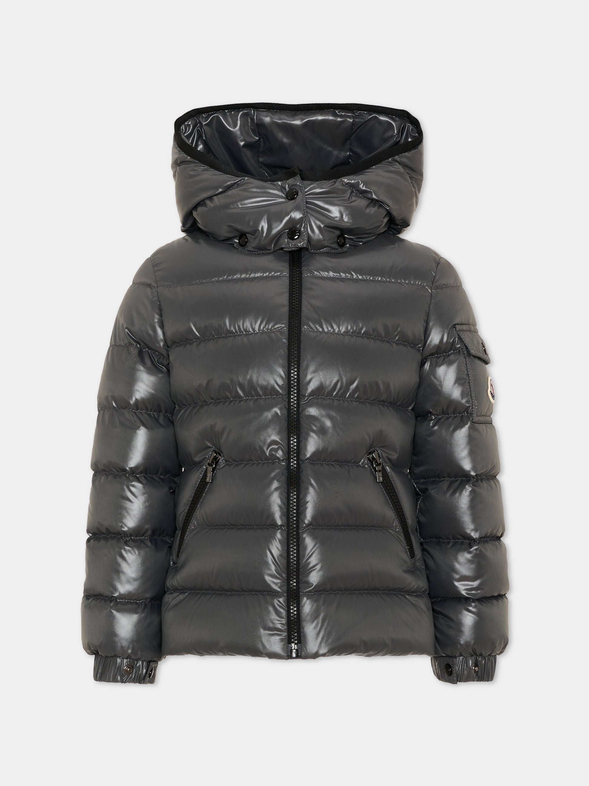 Piumini grigio lucido per bambina,Moncler Kids,L2954 1A52710 68950 92A