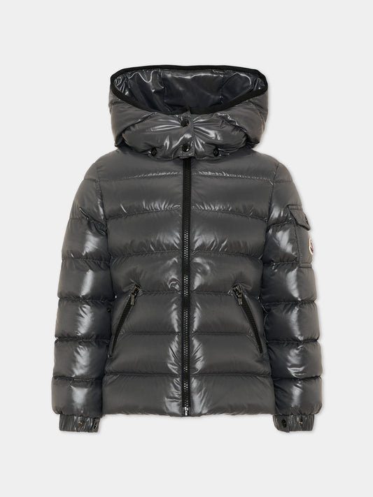 Piumini grigio lucido per bambina,Moncler Kids,L2954 1A52710 68950 92A