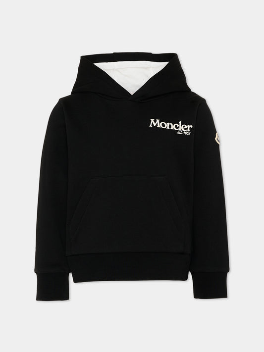 Felpa nera con cappuccio per bambino con logo,Moncler Kids,L2954 8G00006 89AKM 999