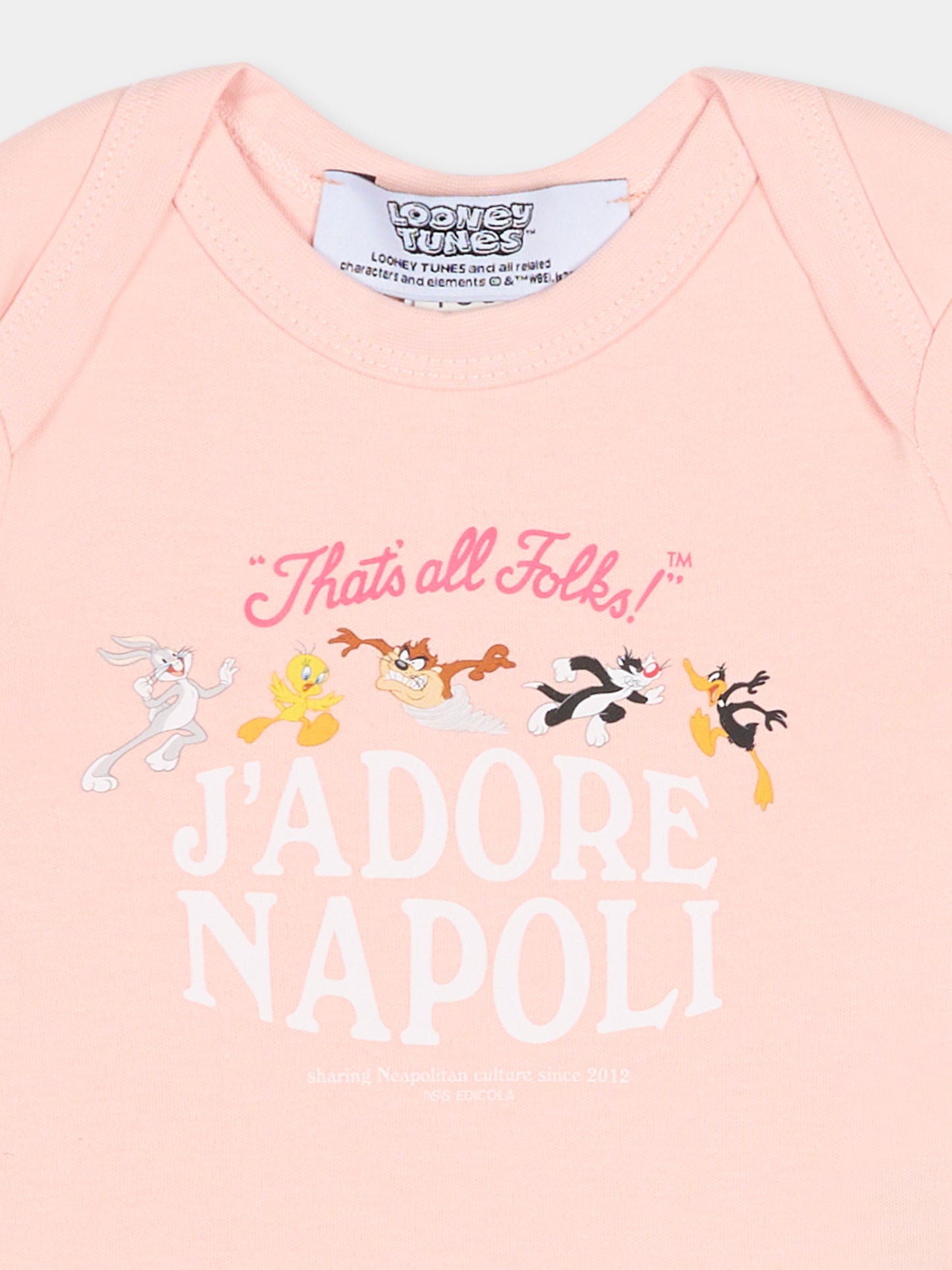 Body rosa per neonata con Looney Tunes,J'adore Napoli,J'ADORE NAPOLI LOONEY TUNES BODY KIDS PINK