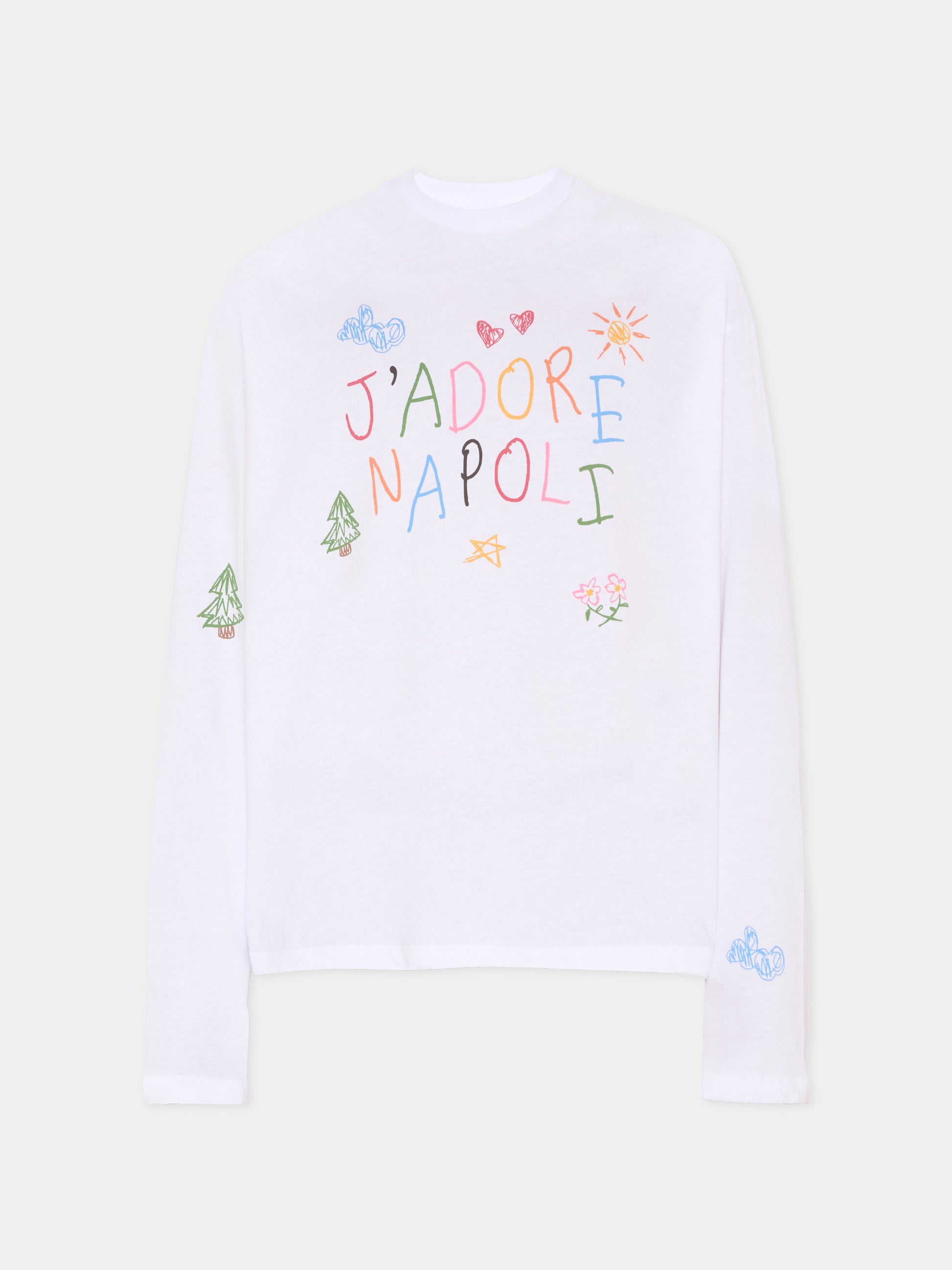 T-shirt bianca per adulti con disegni,J'adore Napoli,J'ADORE NAPOLI SKETCH BOXY LONGSLEEVE ADULT WHITE
