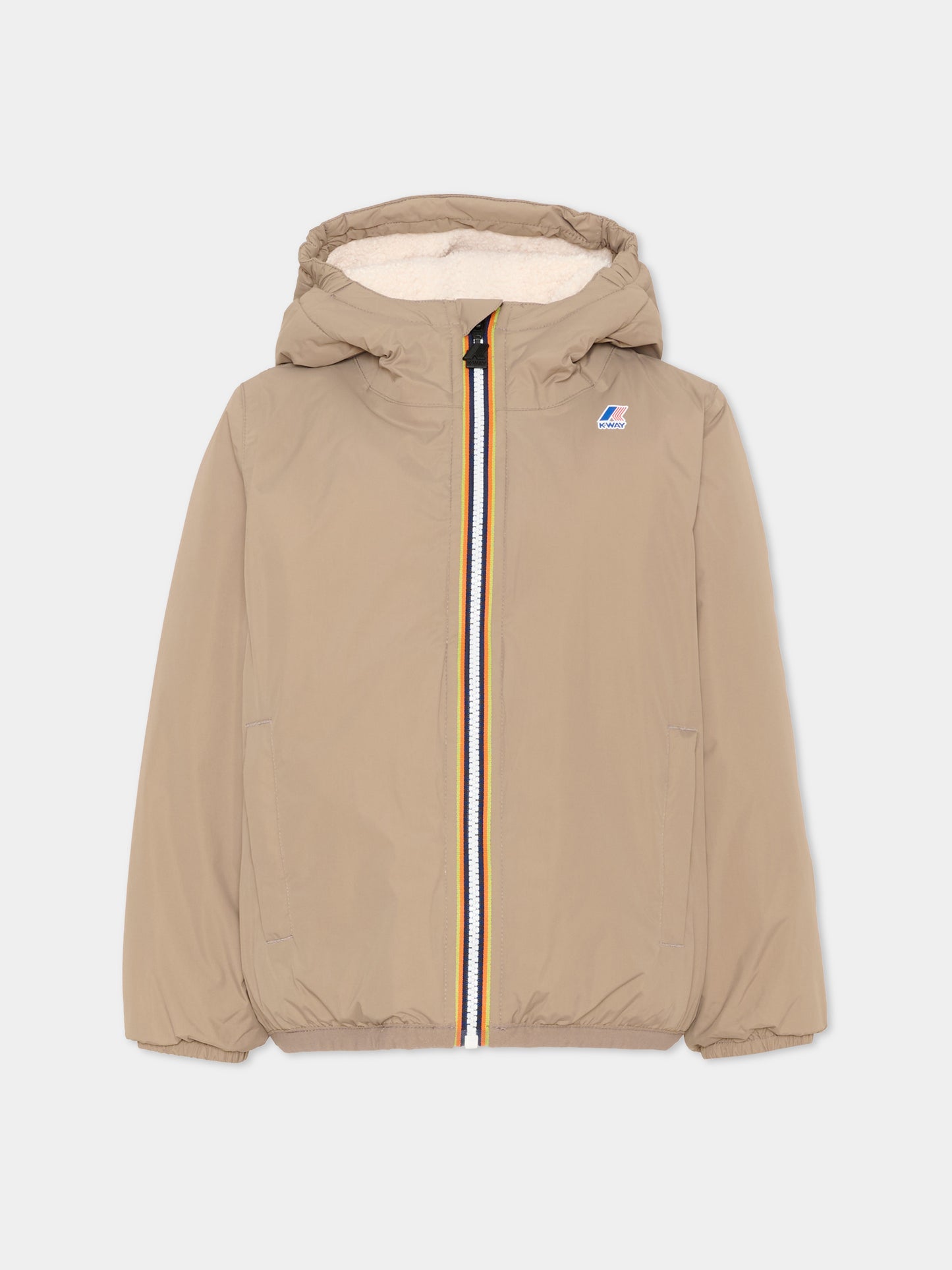 Piumino beige Claude Orsetto per bambini con logo,K-way,K7142TW WG9